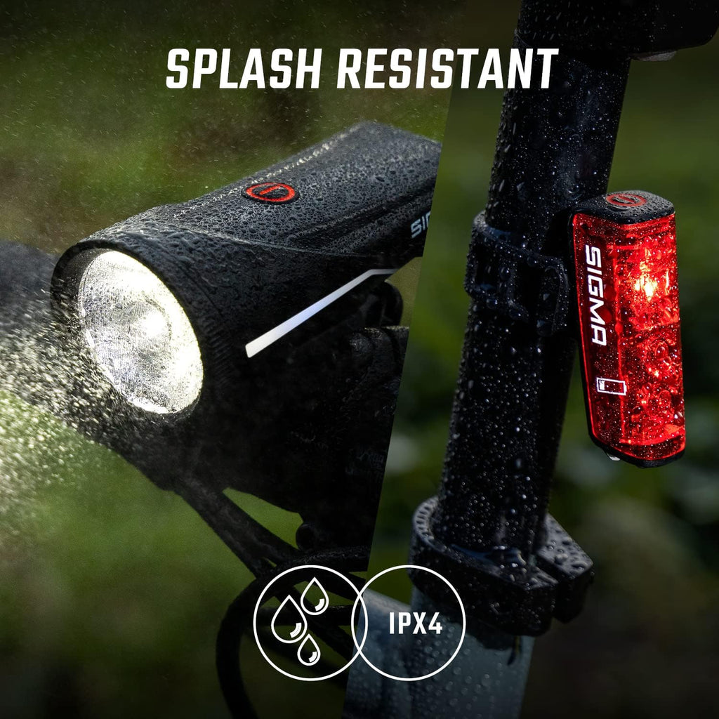 SIGMA Bicycle Light Set Aura 100/Blaze Link (Silicone Holder) Innovative Coupling Function and Automatic Light Adjustment LED Bicycle Light Front with 100 Lux Rear Light with Brake Light Function