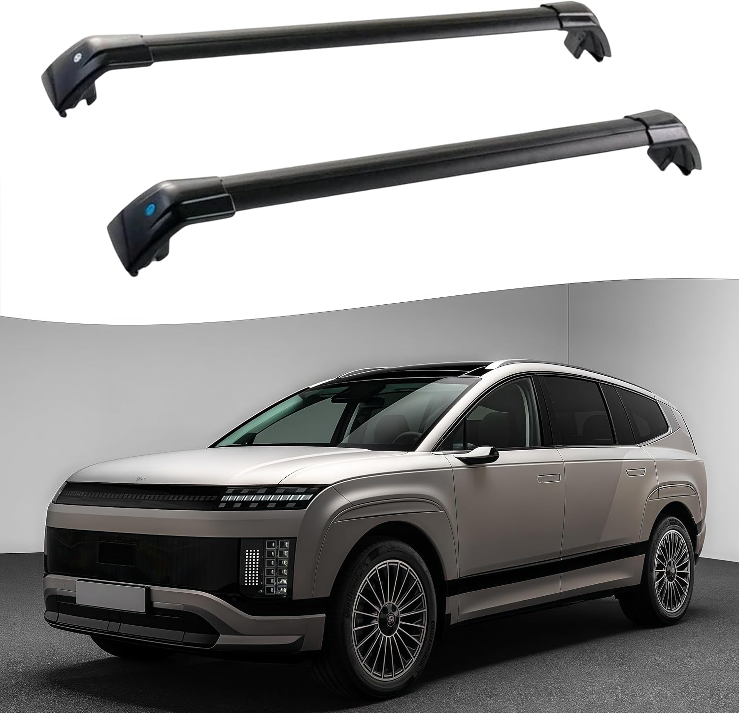 2PCS Cross Bars Fits for Hyundai Ioniq 9 S SE SEL Limited Calligraphy 2025 2026 Crossbar Luggage Carrier Roof Rack Rail Carrier Lockable All Silver