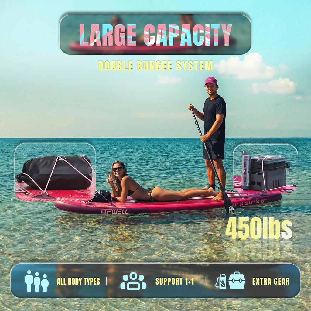 UPWELL 11'×34' Stand Up Paddle Board, SUP Board for Adults & Teens, Inflatable SUP Board with Premium Accessories, 120L Backpack, Paddle, Leash, Hand Pump, Fins