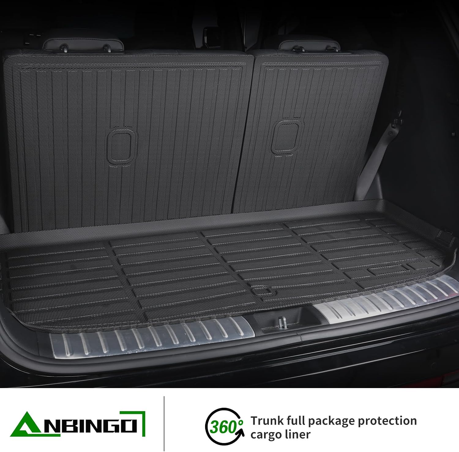 ANBINGO® Floor Mats & SeatBack Cargo Liner for Mazda CX90 2024 2025 2026/7 Passenger / 2nd Row with Bucket Seat or Captain Seat / (60/40 Velcro Tape Fixed Backmats) TPE 3 Rows Waterproof Car Mat