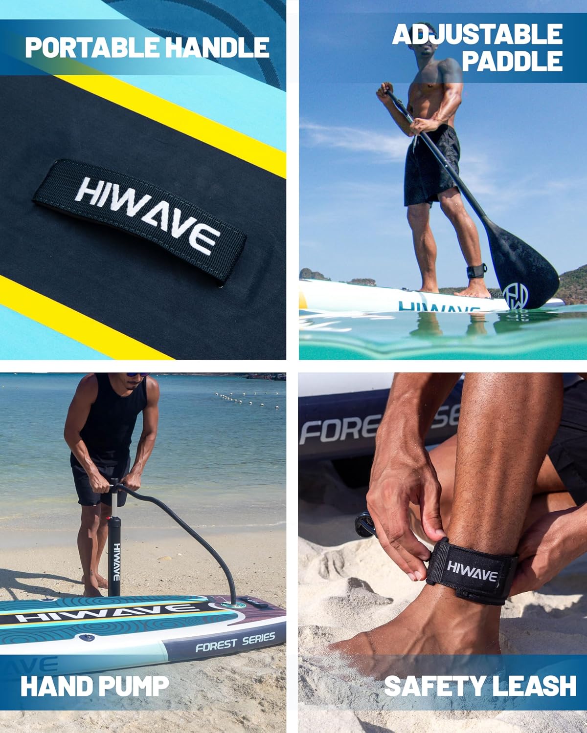 Hiwave Inflatable Paddle Board 11 '* 34 '* 6' Extra Wide Sup Board, 420lb Capacity Paddle Board for Adults, Suitable for Sea and Lakes, 2+1Family Board