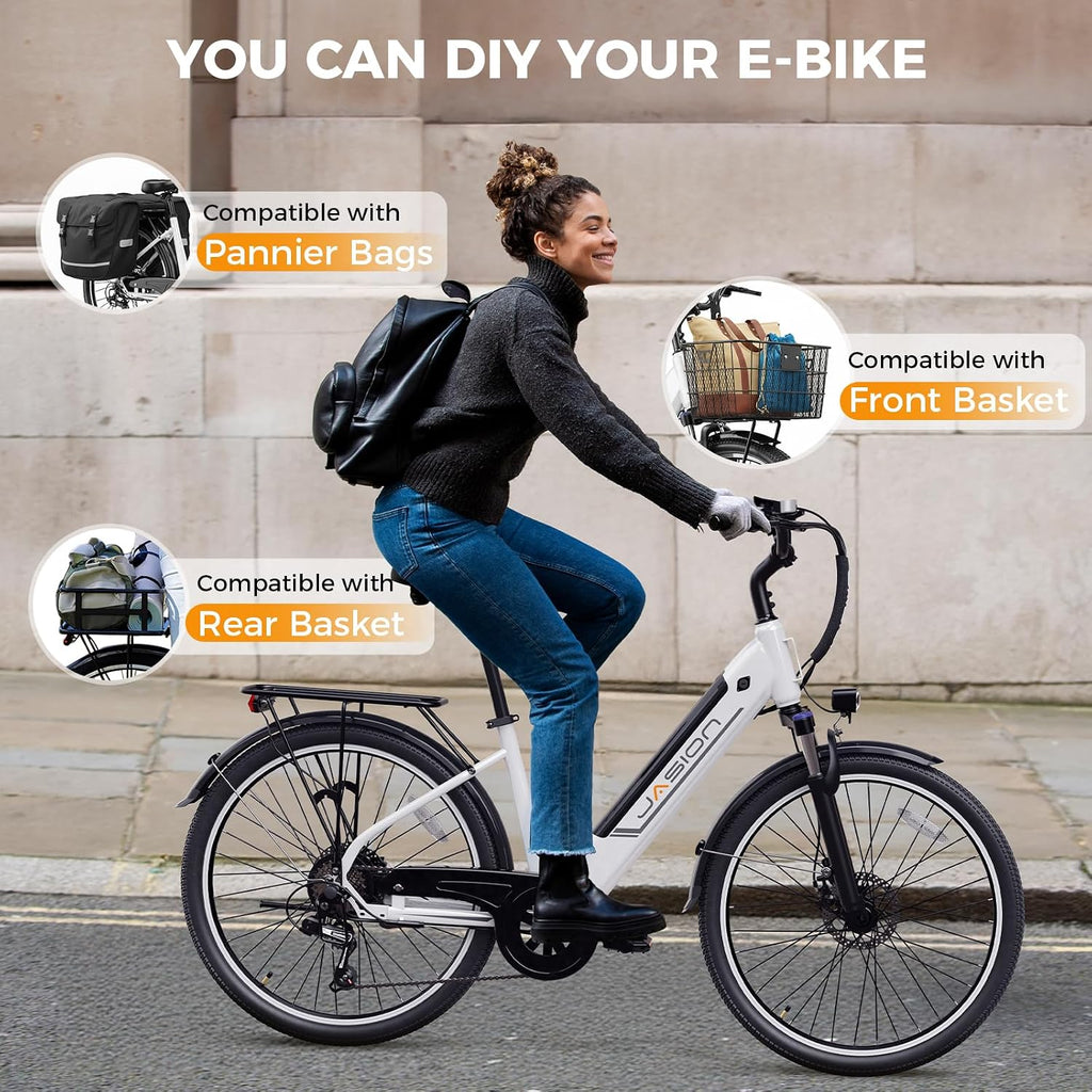 Jasion Roamer/ST/Pro Electric Bike for Adults, 26' Commuter Ebike 1200W 528WH Removable Battery, 28MPH 40-62miles,Electric Bicycles for Women/Man,UL2849 Certified