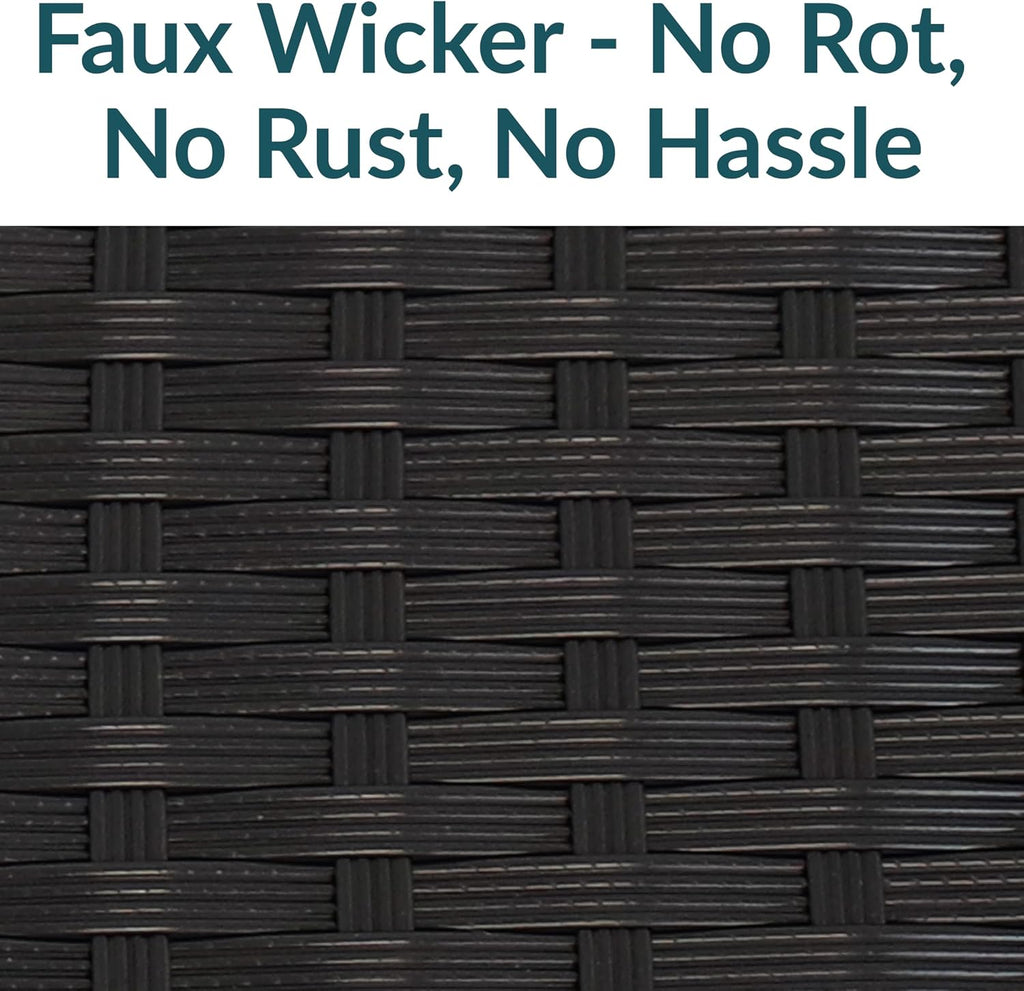 Sunnydaze Faux Wicker Storage Box - Outdoor Deck Box with Handles - 75-Gallon Front Door Package Delivery Box with Hinged Lid - Black