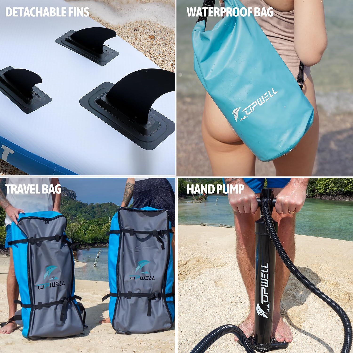 UPWELL 11'6'/11'2'/11'/10'8'/10'6'/10'2' Inflatable Stand Up Paddle Board with sup Accessories Including Backpack, Repairing Kits, Non-Slip Deck, Leash, 3 Fins, Paddle and Hand Pump