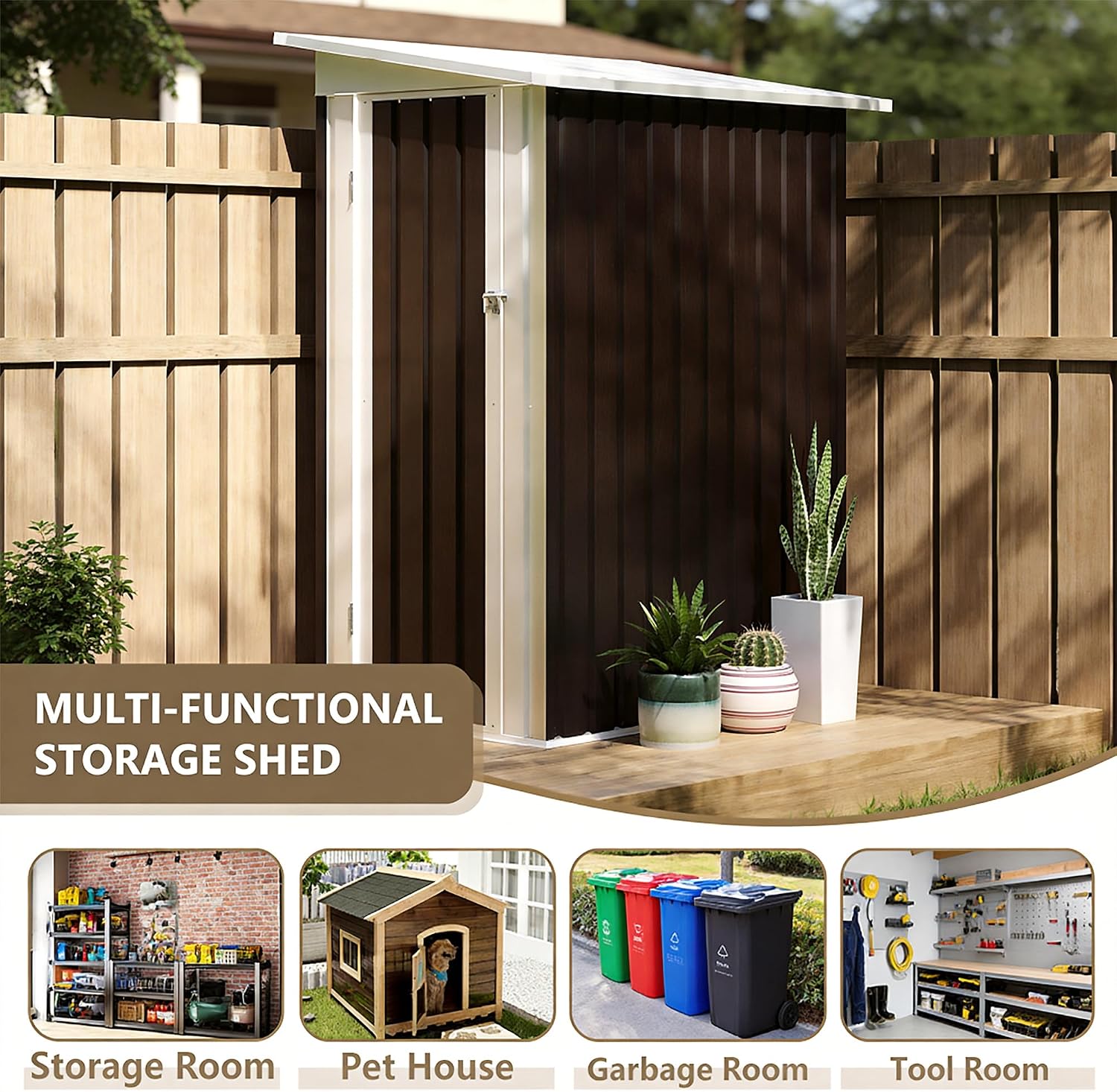 4 * 2 FT Metal Garden Storage Sheds for Patio Backyard Tools House Storage Waterproof Garden Tool Storage Sheds (Grey)