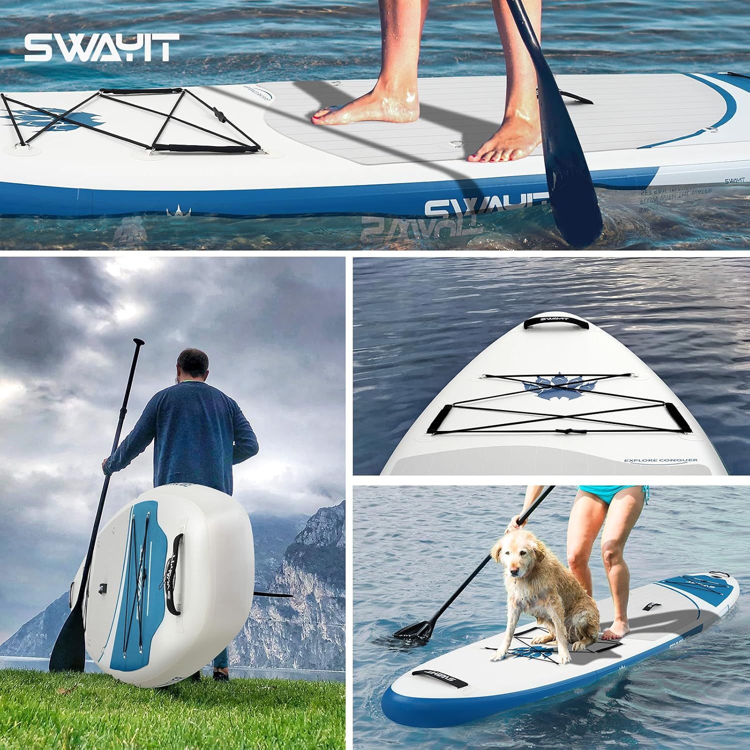 Inflatable Stand Up Paddle Board – Durable SUP for Adults & Youth,33' Wide Blow Up Paddle Board with Paddle, Pump, Backpack,Leash – All Around Stable for All Skill Levels, Carries up to 450 lbs