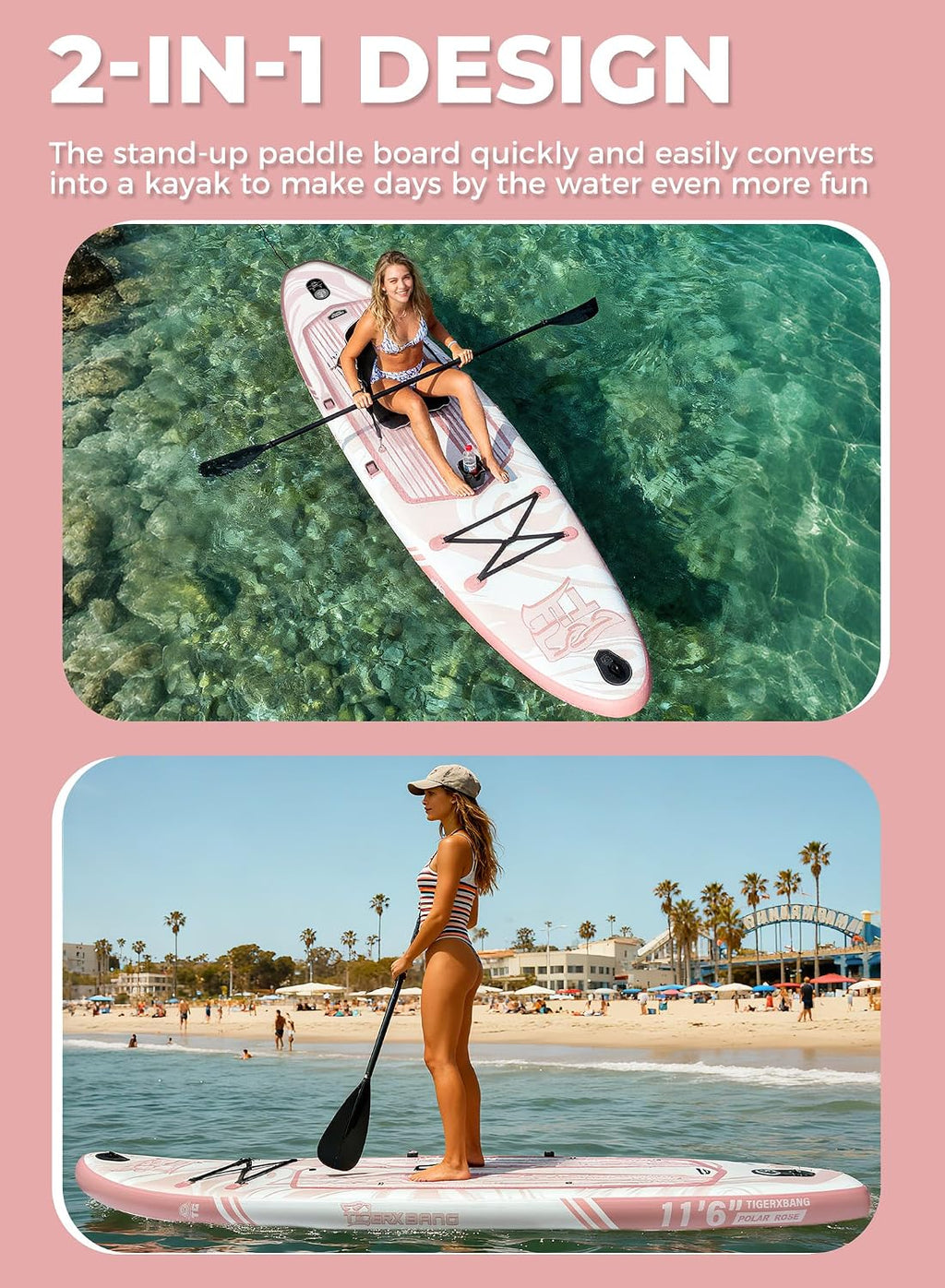 TIGERXBANG 11'6'/11'/10' Inflatable Paddle Board with Complete Accessories, Versatile Premium Paddle Boards for Adults/Youth, Stand Up Paddle Board Polar/Wave/Sunny Wave Collection