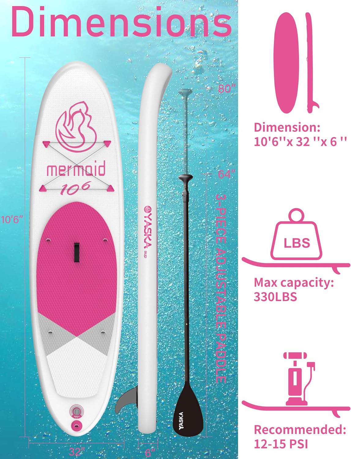 YASKA Inflatable Stand up Paddle Board 11ft with Premium SUP Accessories,Extra Wide Design Non-Slip Paddleboard for Beginner Adults Advenor Yoga Fishing