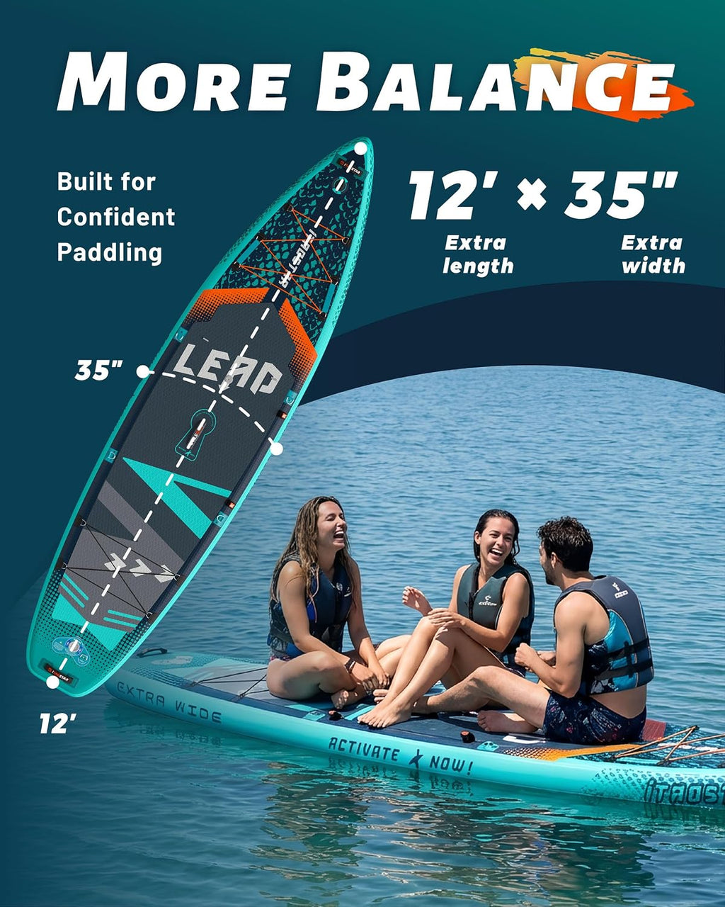 iTAOSTAR Lead 12' × 35' / 11' × 33' Stand Up Paddle Board Inflatable, Extar Wide SUP Board with 5 Fins Stable Design for Adults, Youth, All Skill Levels, Lakes, Oceans