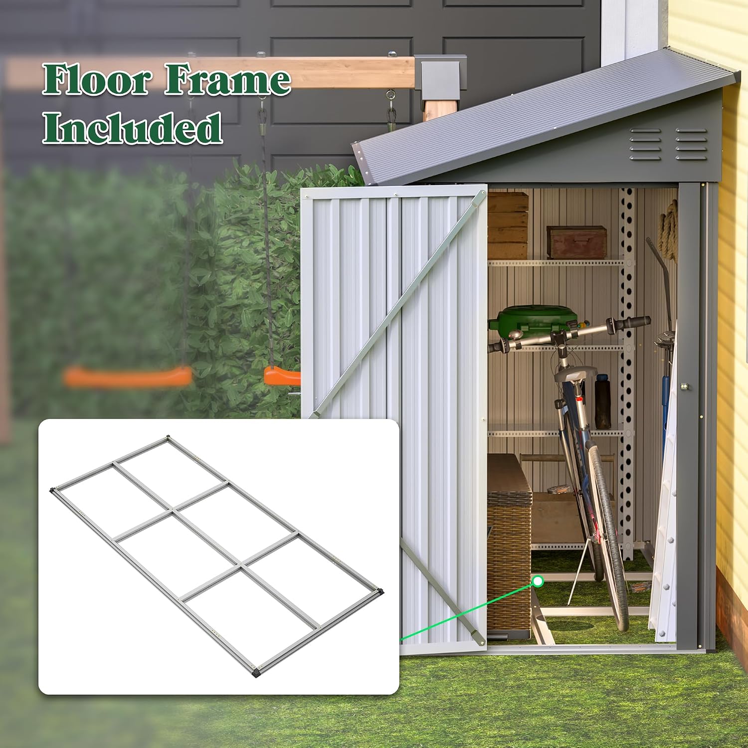 Lean to Storage Shed 4x8 FT Metal Sheds & Outdoor Storage Cabinet Lockable Tool Organization Bike Mower Shed Portable Outside for Garden Patio, Grey