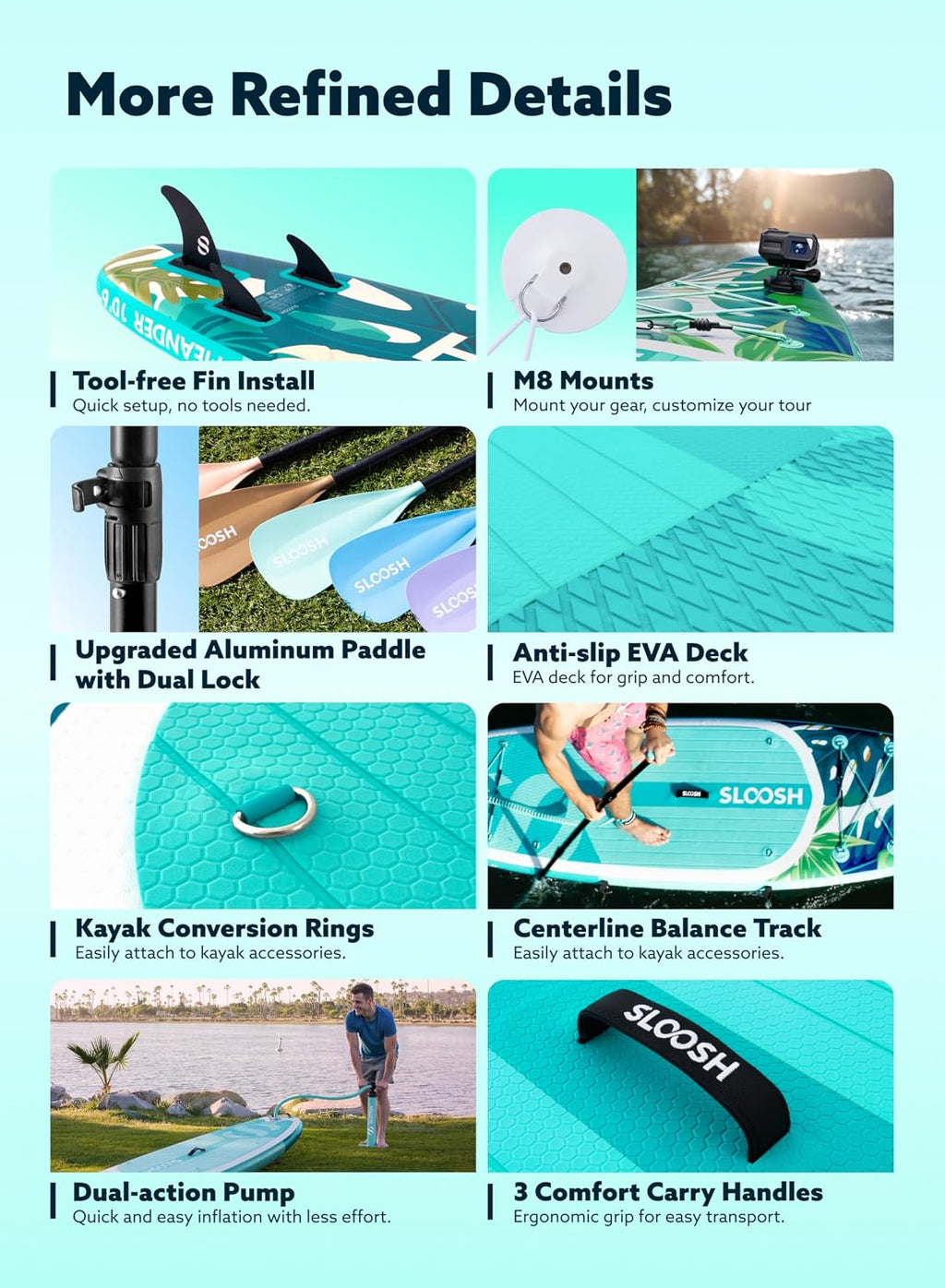 SLOOSH Inflatable Stand Up Paddle Board, 10'6' Inflatable Paddle Boards with Premium Accessories, Non-Slip EVA Deck, Ultra-Light Carry Bag Pump, Meander SUP for Youth & Adults