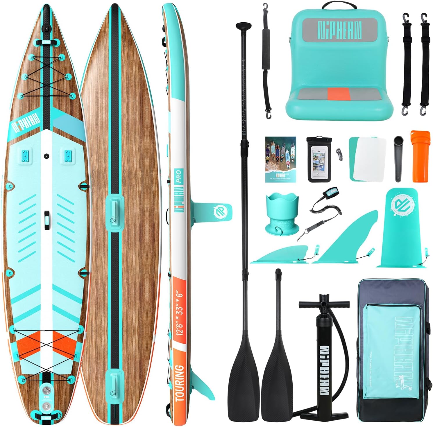 Niphean PRO (Extra Large) Inflatable Paddle Board with Seat, 11'6'/12'6' Stand Up Paddle Board with Pressure Gauge, StabilTrac Fin, Upgraded All-Round/Touring SUP for Adult Adventures, 2+1 Person