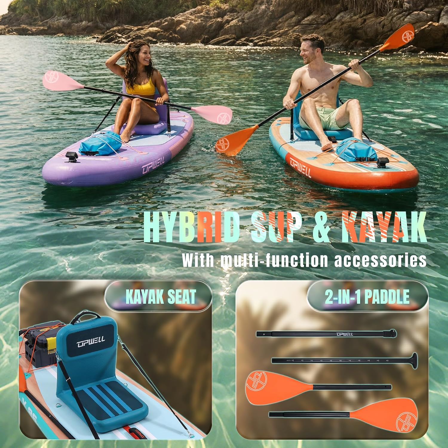 UPWELL 11'×34' Stand Up Paddle Board, SUP Board for Adults & Teens, Inflatable SUP Board with Premium Accessories, 120L Backpack, Paddle, Leash, Hand Pump, Fins