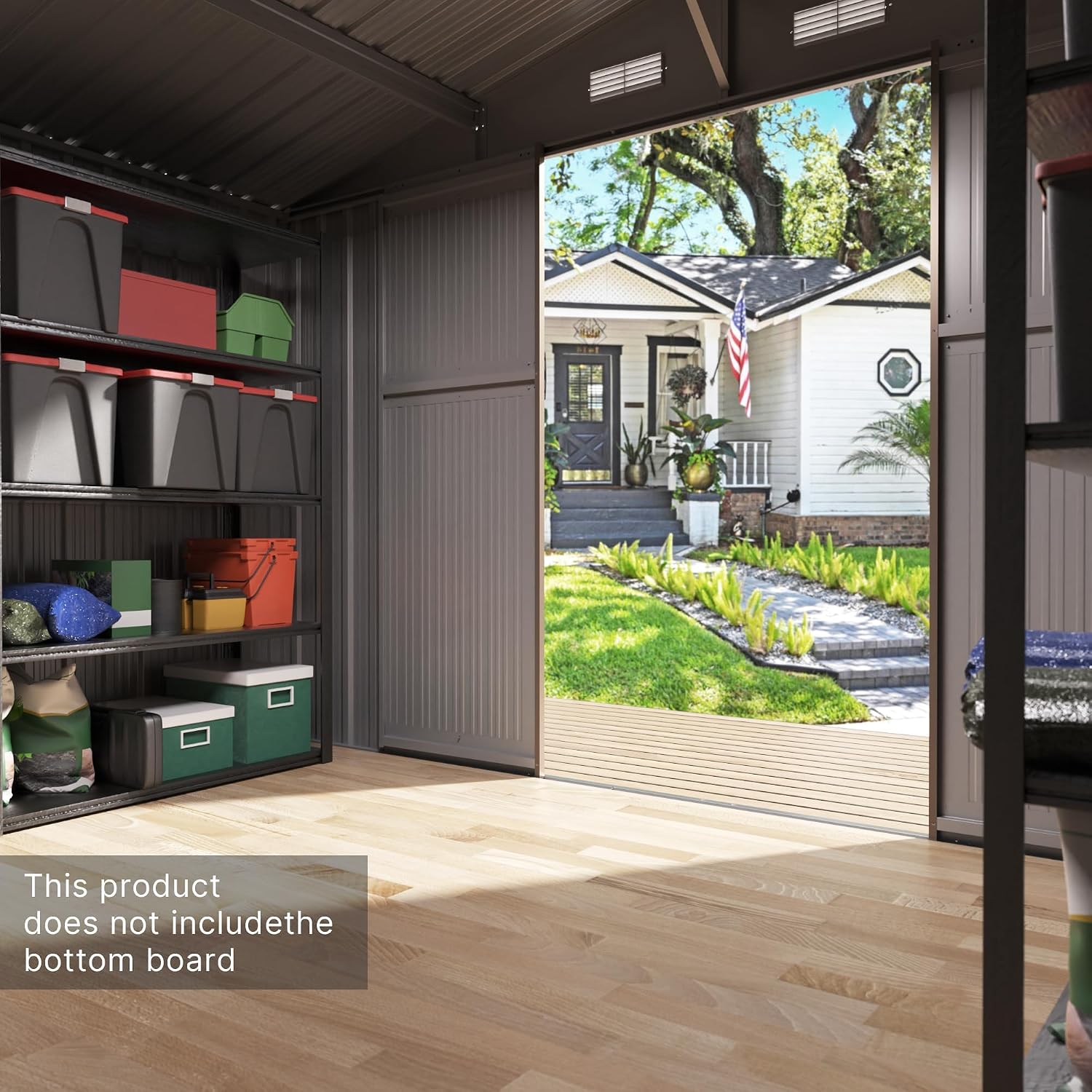 Gotland 10FT x 8FT Sheds & Outdoor Storage, Storage Shed with 1 Large Window Sloped Step, Metal Shed with 2 Lockable Slide Doors Air Vents, Outdoor Shed for Backyard Patio Lawn Brown