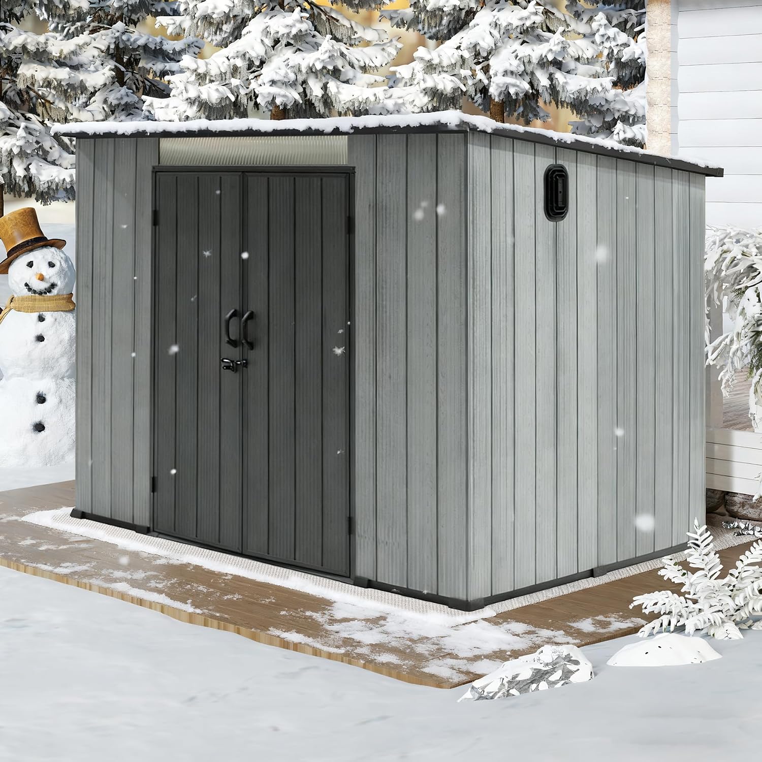 Domi 6x9FT Lean to Resin Shed, Plastic Outdoor Storage Shed with Carpet, Outside Storage Building for Garden Tools, Bike, Lawn Mower, Yard