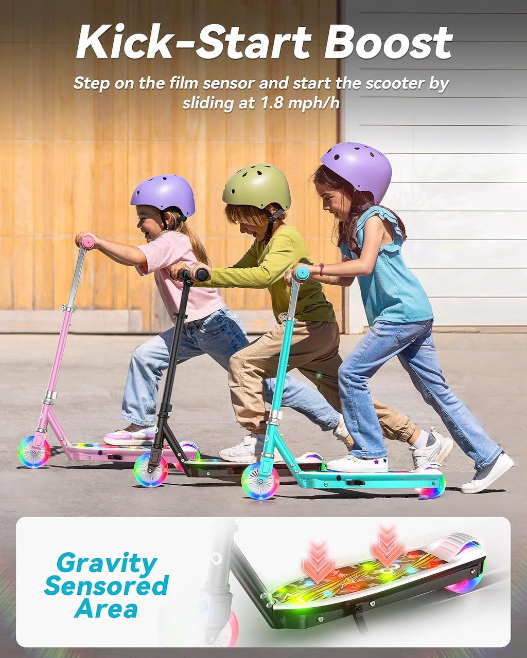 Gyroor KS2 Kids Electric Scooter – 5 MPH Safe Speed, Foot Sensor Start, LED Lights, Adjustable Handlebar, 2 Hr Fast Charge, UL2272 Certified, Ages 6–12, 121 lb Max Load