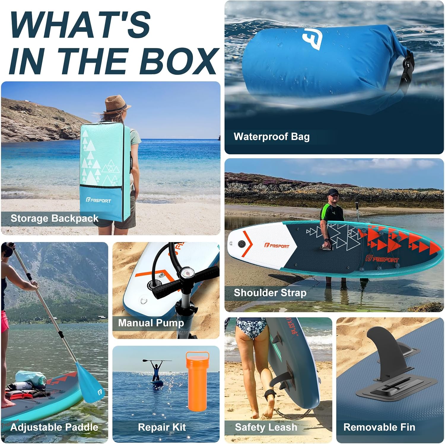 FBSPORT 11' Premium Stand Up Paddle Board, Yoga Board with SUP Accessories & Carry Bag | Wide Stance, Surf Control, Non-Slip Deck, Leash, Paddle and Pump for Youth & Adult