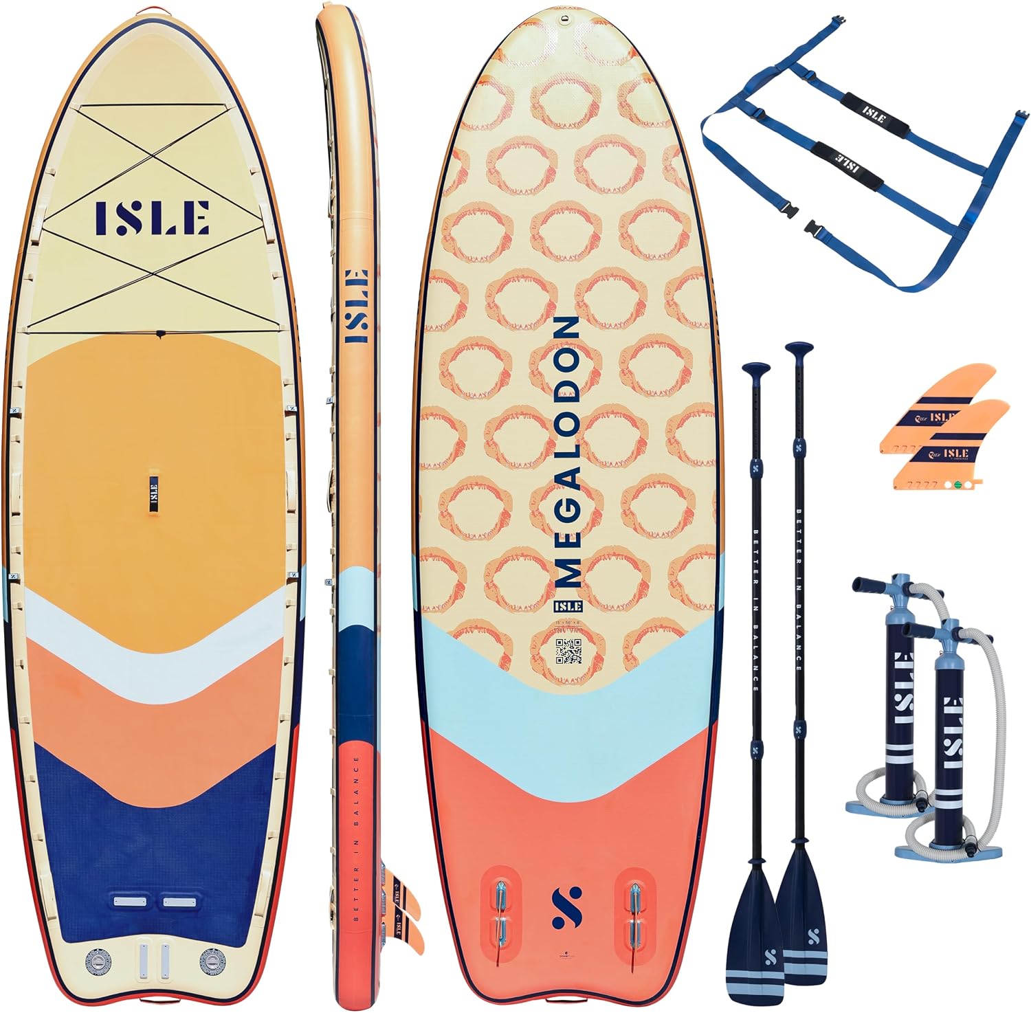 ISLE Megalodon Inflatable Stand Up Paddle Board & iSUP Bundle Accessory Pack - Up to 1,050 lbs Capacity — Durable, Lightweight, Stable — 12' L x 45' W x 8' OR 15' L x 56' W x 8'