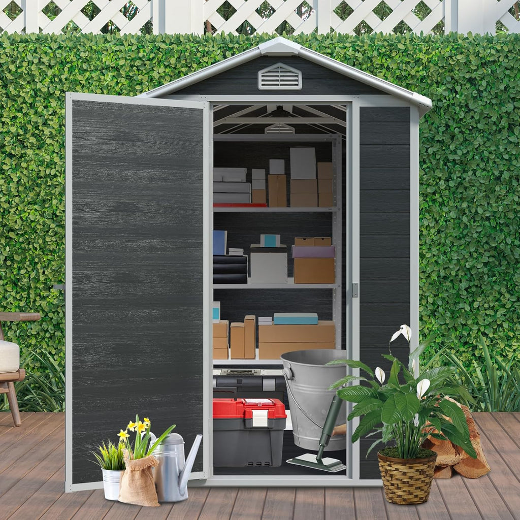 YOPTO 4x6 FT Outdoor Storage Shed,Garden Shed with Floor & Window,All Weather Waterproof Tool House W/Air Vent,Sloped Roof & Lockable Door,for Patio,Yard,Lawn,Black