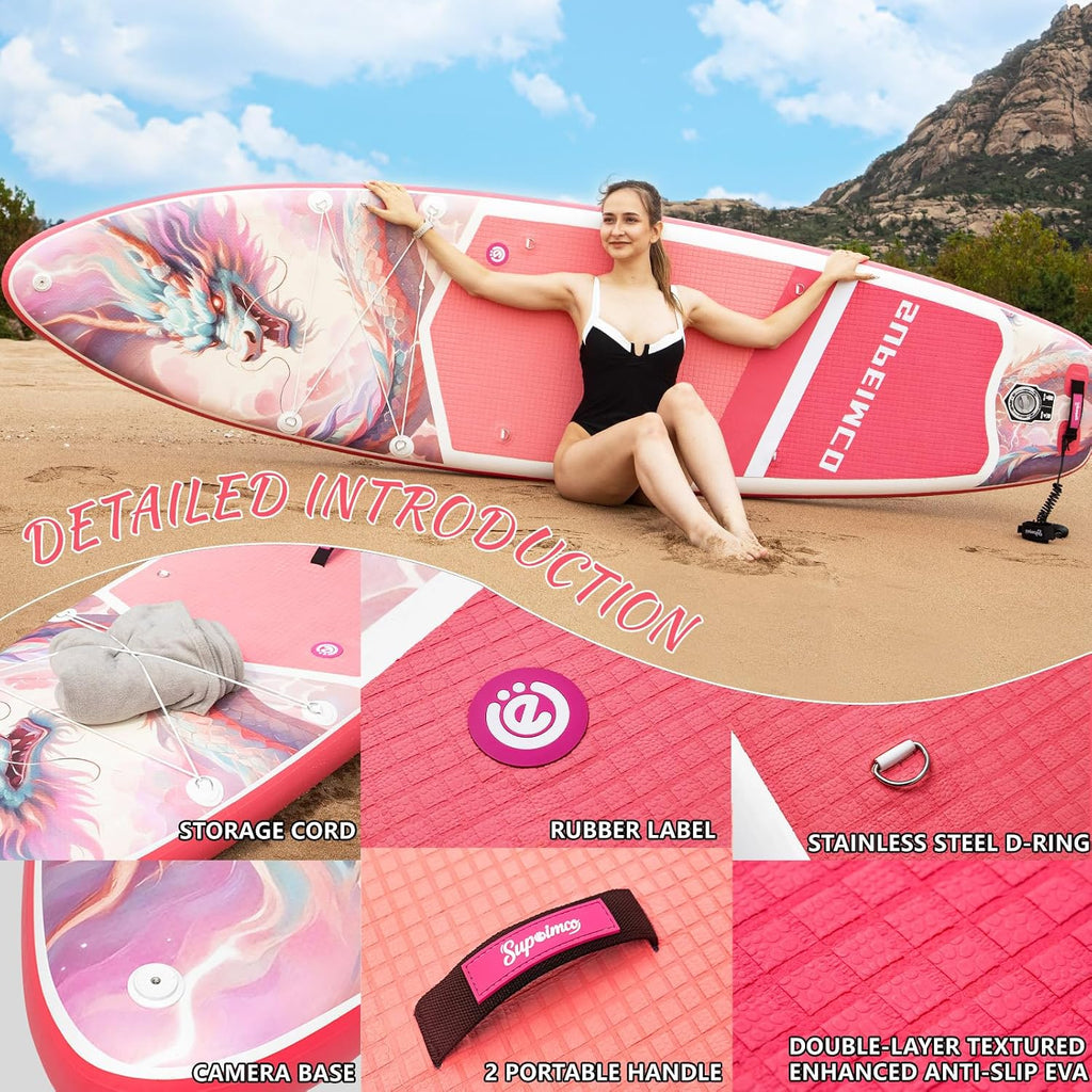 Inflatable Stand Up Paddle Board - Upgraded Glue-Free Hot Melt Technology, Long Service Life, 10'6', Anti-Slip EVA Deck, Full SUP Accessories, Included for Adults Youth All Skill Levels
