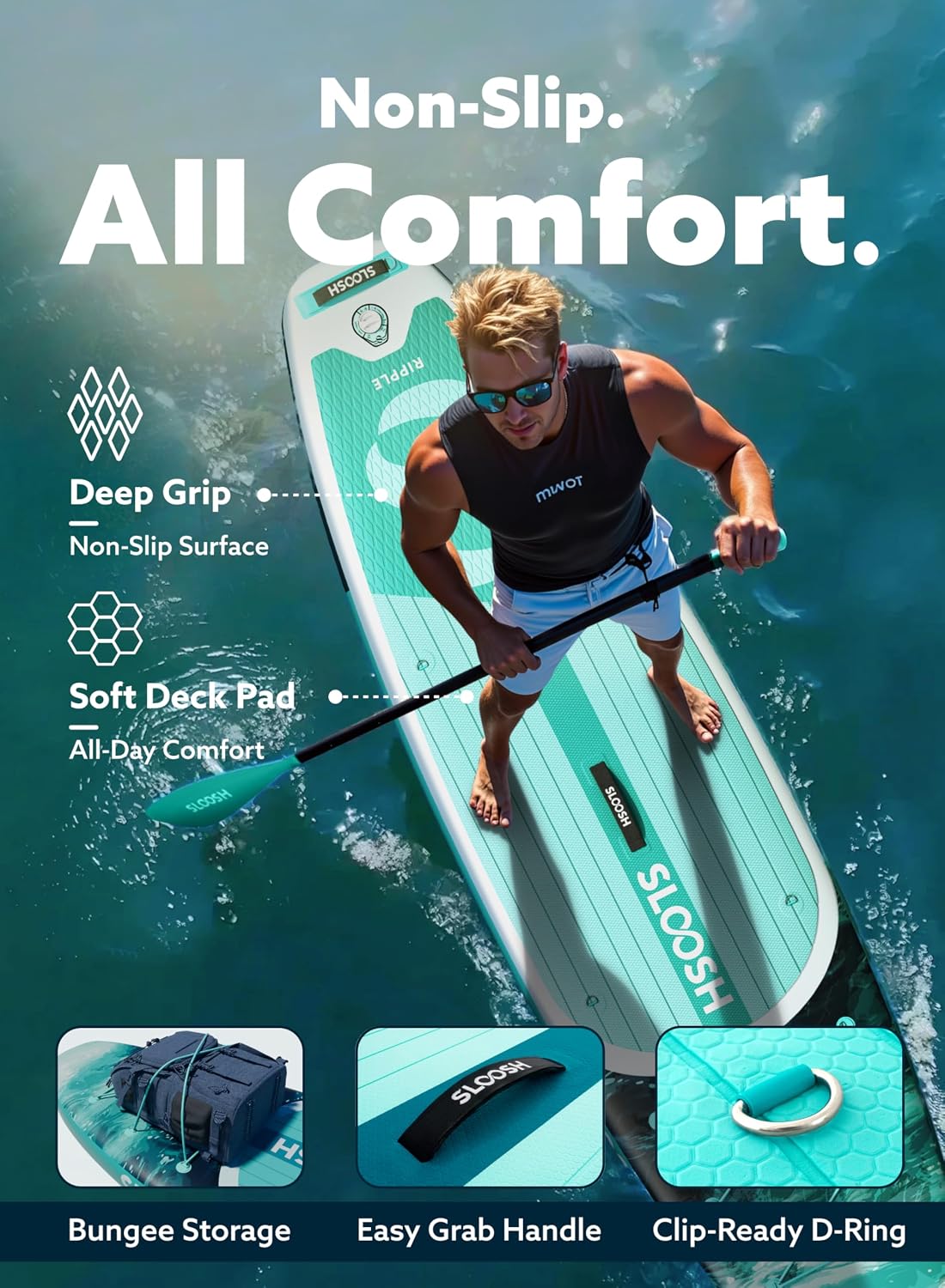 SLOOSH Inflatable Stand Up Paddle Board, 10'6' Paddle Boards with Premium Accessories, Non-Slip EVA Deck, Ultra-Light Carry Bag Pump, Ripple SUP for Youth & Adults of All Skill Levels