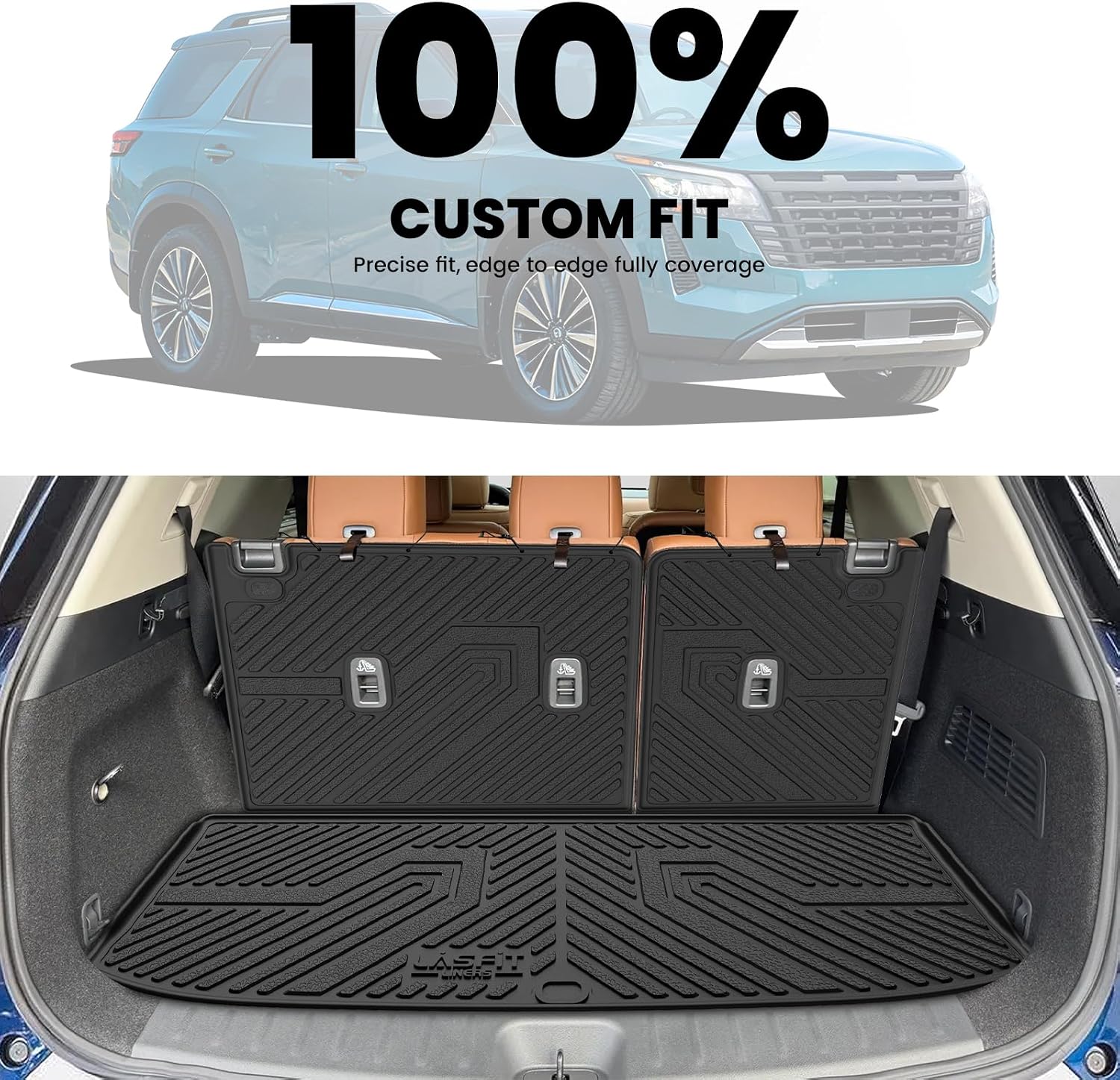 LASFIT Floor Mats & Cargo Mat for Nissan Pathfinder 7/8 Seats 2026 2025 2024 2023 2022, All Weather TPE Custom Fit Floor Liners for Pathfinder SV/SL/Platinum Car Mats & Trunk Mats Accessories, Black