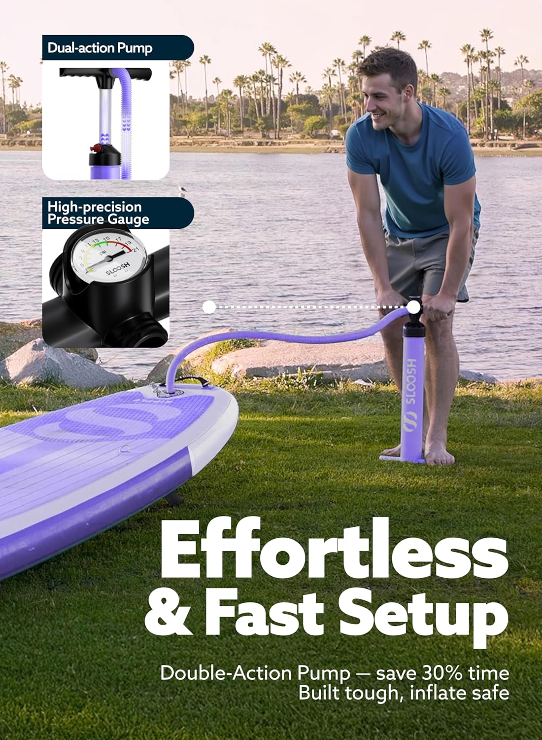 SLOOSH Inflatable Stand Up Paddle Board, 10'6' Paddle Boards with Premium Accessories, Non-Slip EVA Deck, Ultra-Light Carry Bag Pump, Ripple SUP for Youth & Adults of All Skill Levels