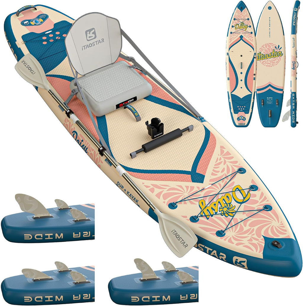 iTAOSTAR Daisy 11'6' × 35' Extra Wide Paddle Board with Seat, One-Stop Premium SUP Board Accessories, Tailored 5 Fins, Stable Stand Up Paddle Boards for Youth of All Skill Levels