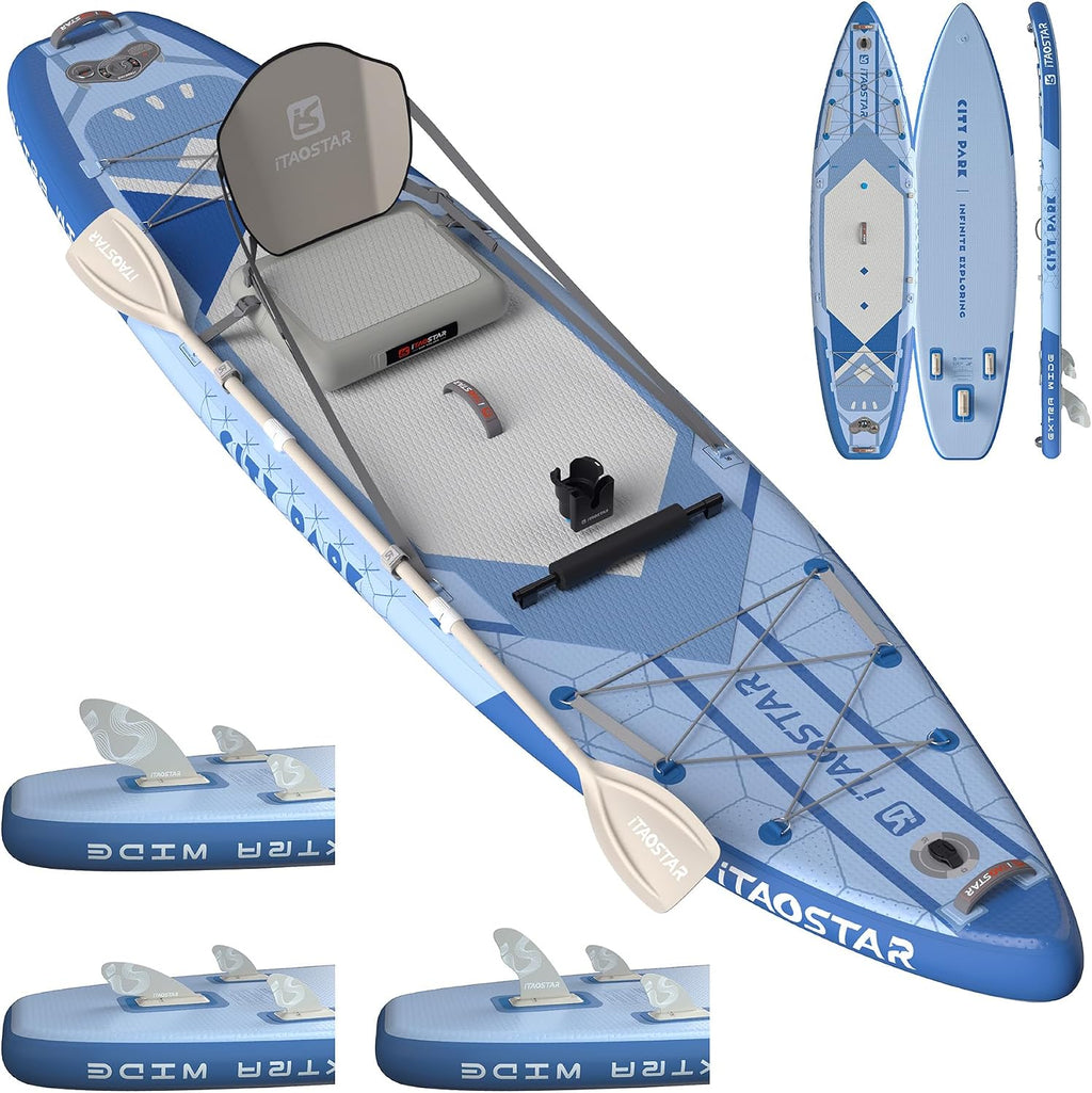 iTAOSTAR City Park 12'×35' Extra Wide Paddle Board with Seat, One-Stop Premium SUP Board Gears, Tailored 5 Fins, Stable Inflatable Stand Up Paddle Boards for Youth/Adults of All Levels