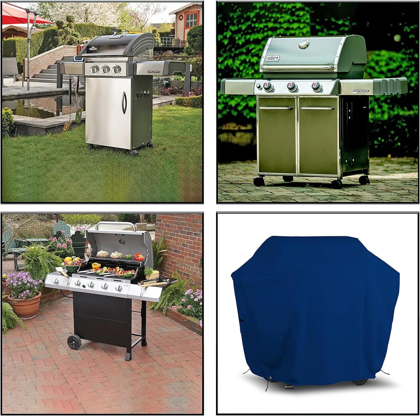 Covers & all BBQ Grill Cover, 18 Oz Heavy Duty Waterproof UV & Weather Resistant, Outdoor Cover with Air Vents & Drawstrings (64' Inches, Blue)