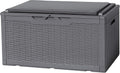 Flamaker Deck Box with Cushion 98 Gallon Waterproof Resin Storage Box with Air Rod Indoor Outdoor Lockable Storage Bench for Patio Furniture, Tools, Pool Accessories (Gray)