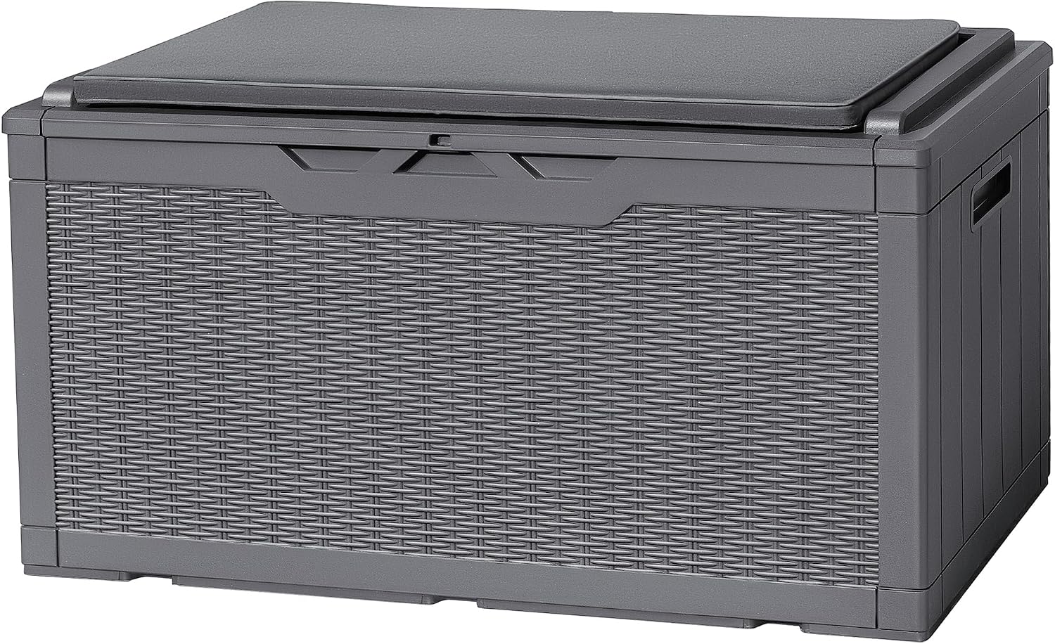 Flamaker Deck Box with Cushion 98 Gallon Waterproof Resin Storage Box with Air Rod Indoor Outdoor Lockable Storage Bench for Patio Furniture, Tools, Pool Accessories (Gray)