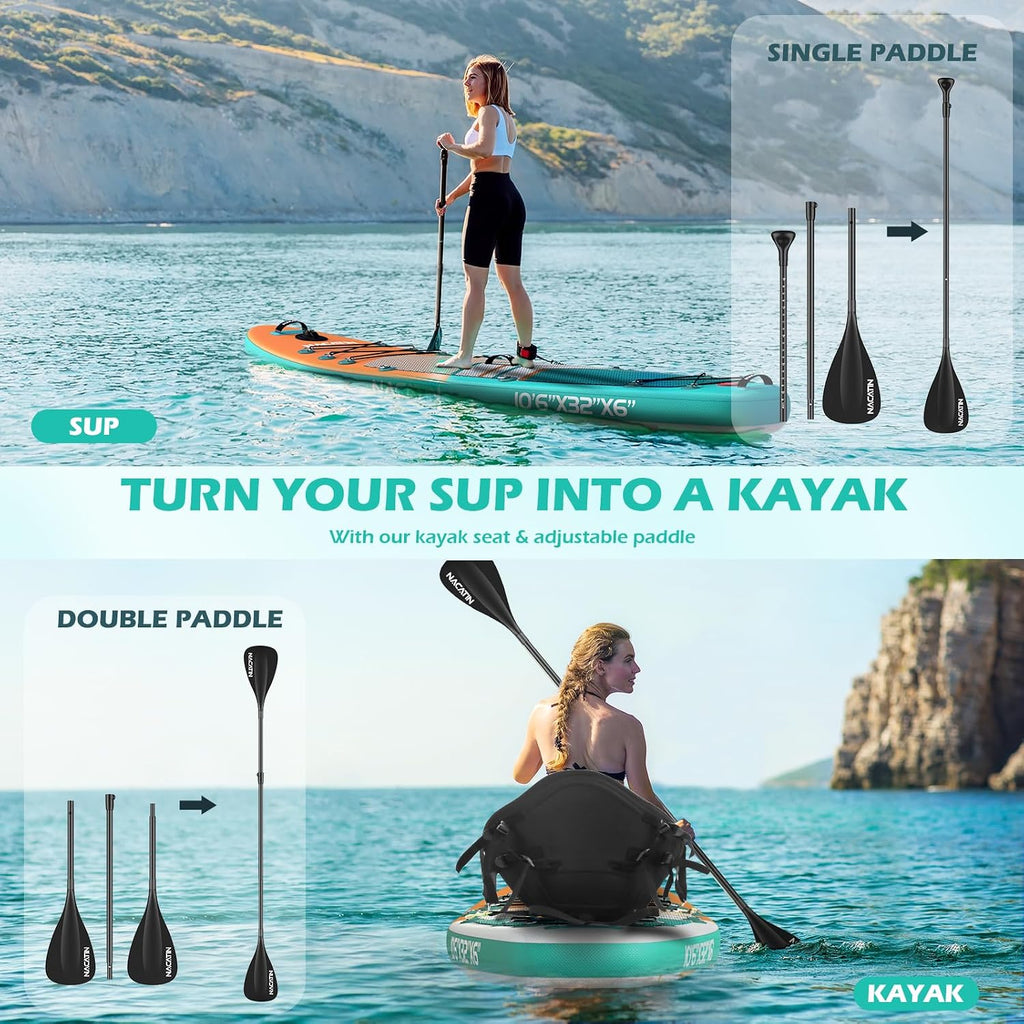 NACATIN Inflatable Stand Up Paddle Board,10'6'Upgrade Version Blow Up Paddle Boards for Adults with Premium SUP Accessories& Backpack,Adjustable Paddle,Camera Mount,Hand Pump, for Lake, River, Yoga