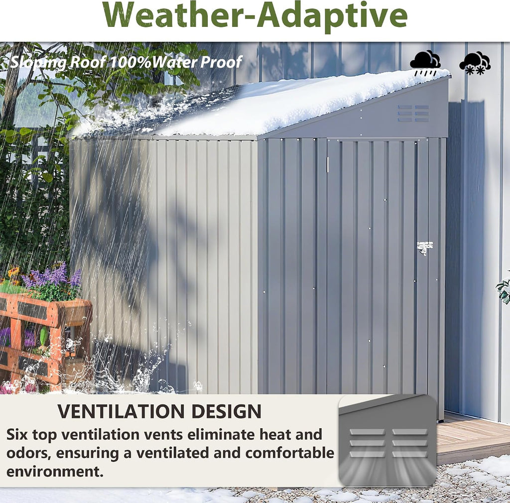 YOPTO 4x7 FT Outdoor Storage Shed,Lean to Lockable Metal Garden Shed Steel with Reinforced Beams,All Weather Waterproof Storage House W/Lockable Door&2 Air Vents,for Backyard,Patio,Lawn,Garden,Gray