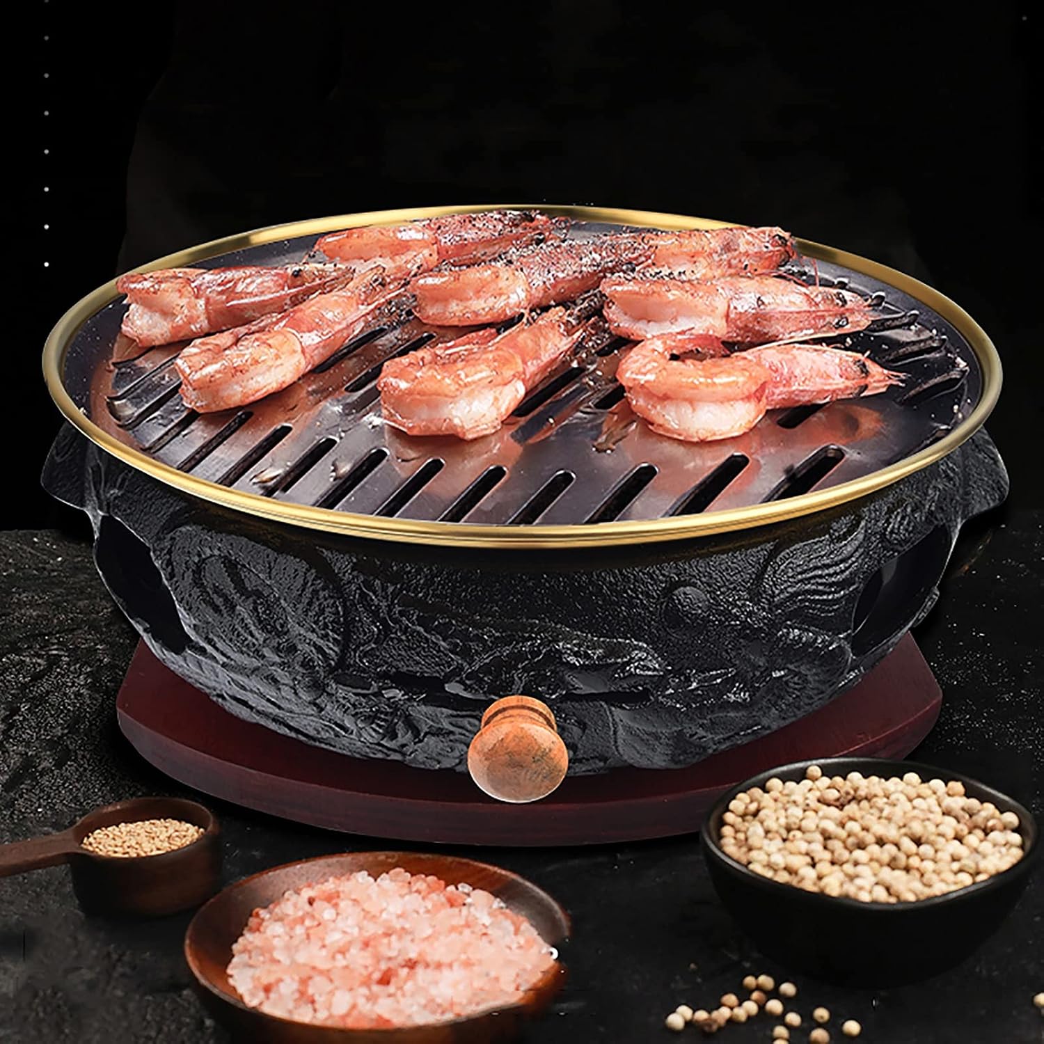 BBQ Barbeque Barbecue Grill, BBQ, Top Korean Smokeless Charcoal Dragon Pattern Cast Iron Grill, Stainless Steel Striped Plate, 18 Styles (Color : Q)