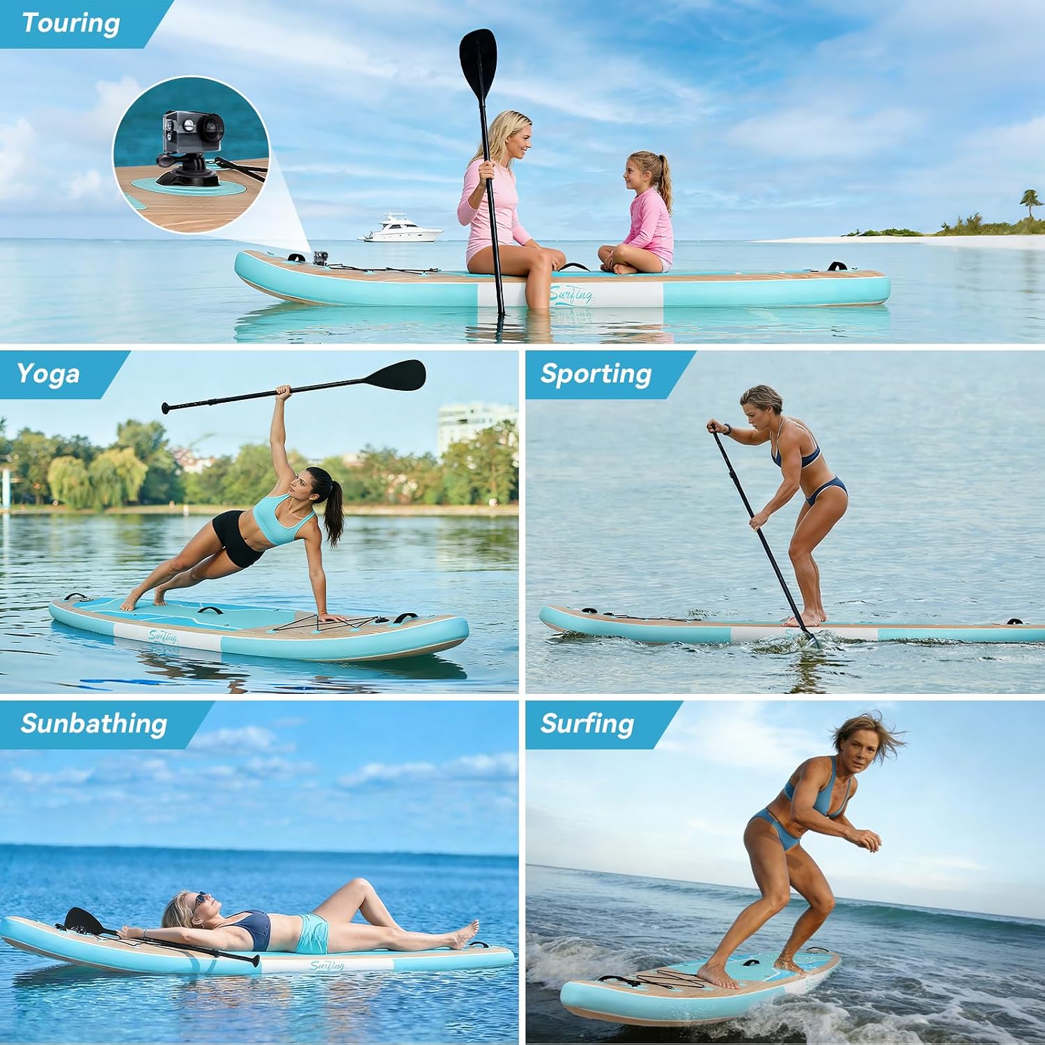 YUSING 11' Inflatable Stand Up Paddle Board with Kayak Seat, Non-Slip Deck SUP Paddle Board with Premium Kayak and SUP Accessories & Backpack, Portable Standing Boat for Youth & Adult