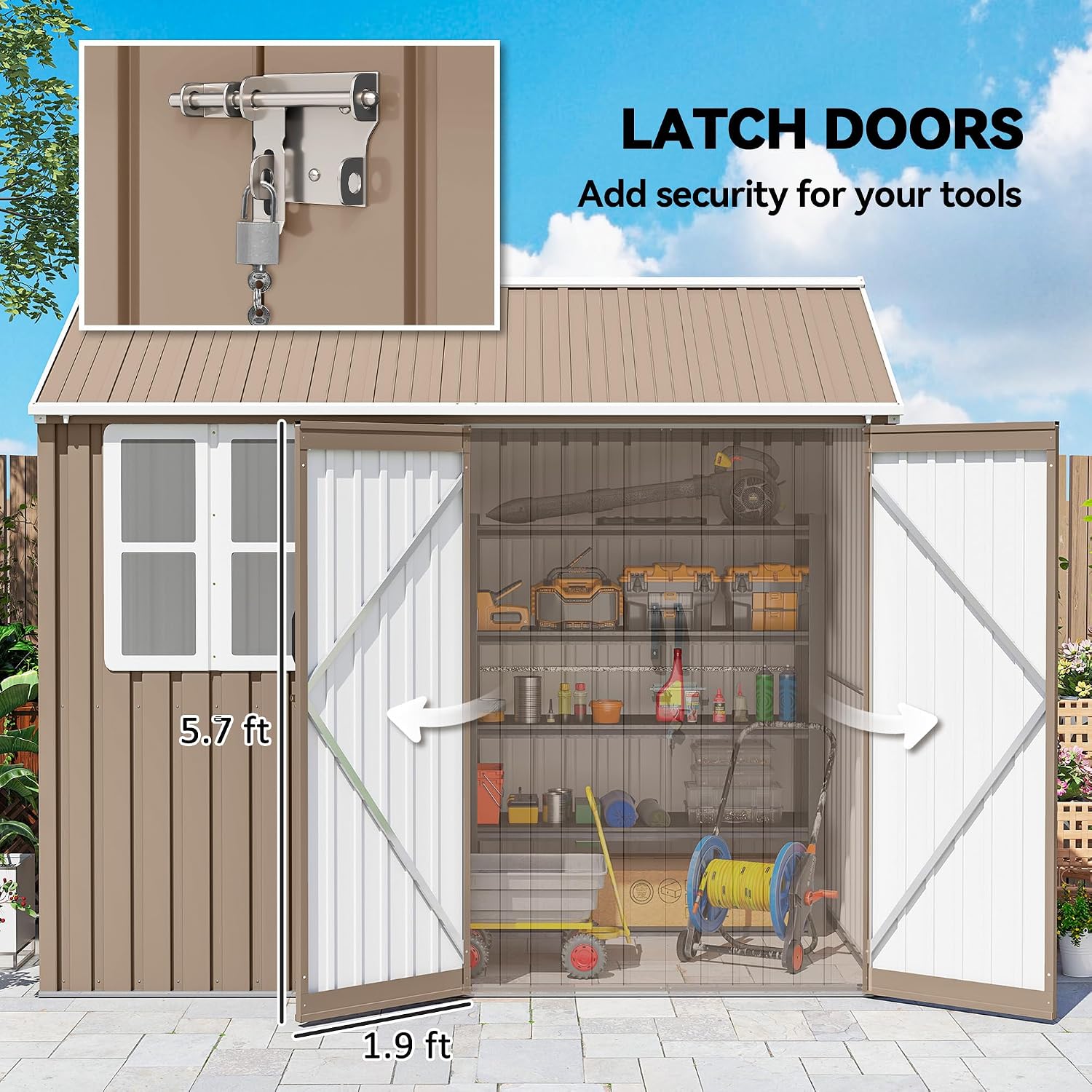 Outsunny 8' x 6' Outdoor Storage Shed, Metal Garden Shed with Window & Double Lockable Door, Outdoor Tool Shed Storage with Sloped Roof for Backyard, Patio, Garage, Lawn, Brown