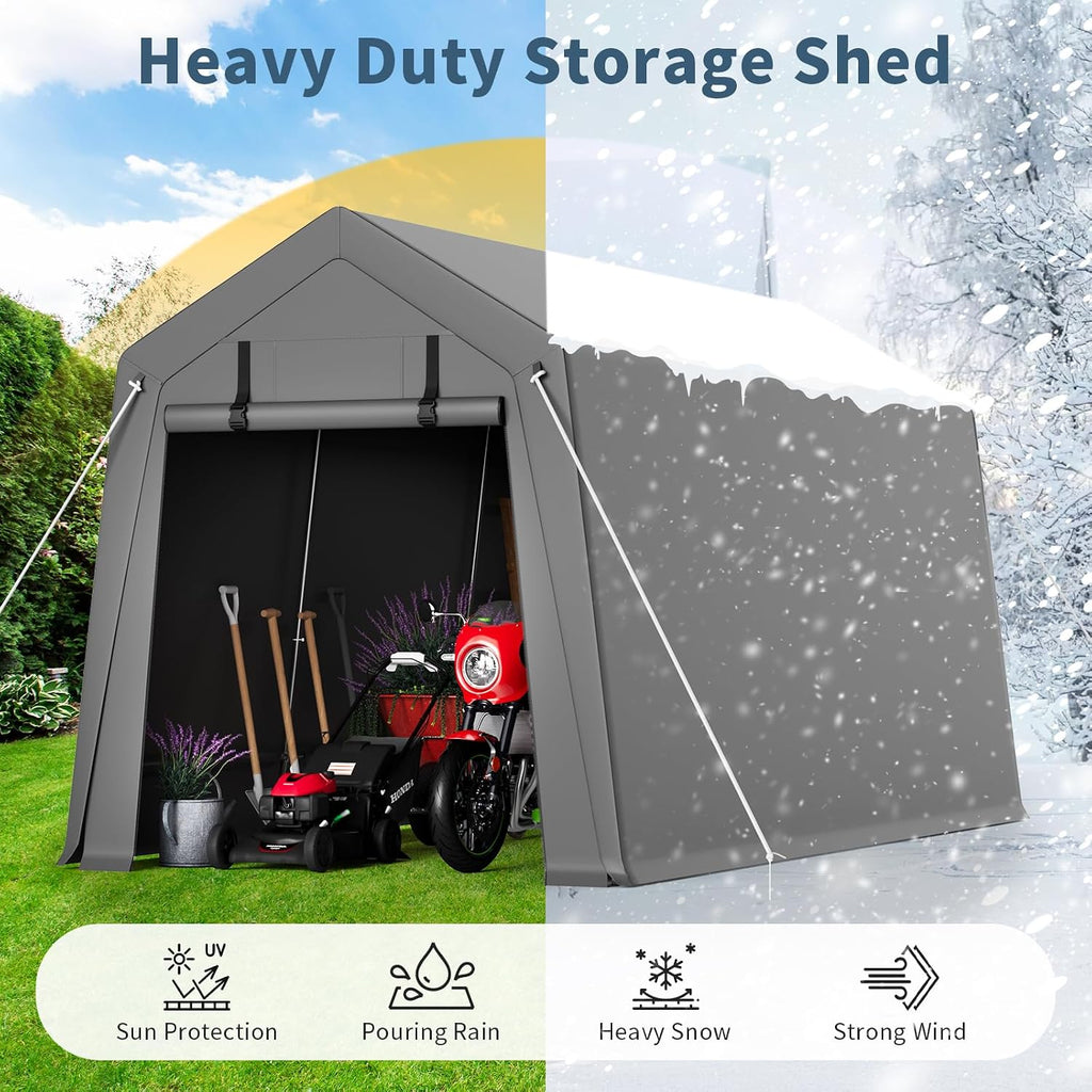 GAOMON 7'x10' Outdoor Portable Garage, Waterproof & UV-Resistant Storage Shed with 2 Roll-Up Doors, Carport Tent for Motorcycle, Bike, and Tools, Gray