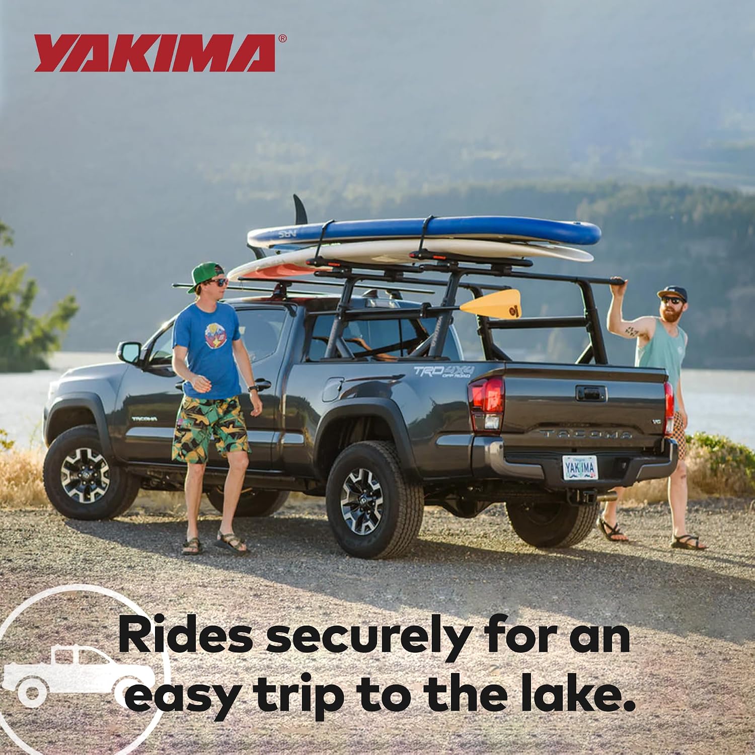Yakima SupDawg Fully Assembled Rooftop SUP & Surfboard Mount, Holds 2 Boards up to 36' Wide, Tool-Free Installation, Integrated Rollers, SKS Locks