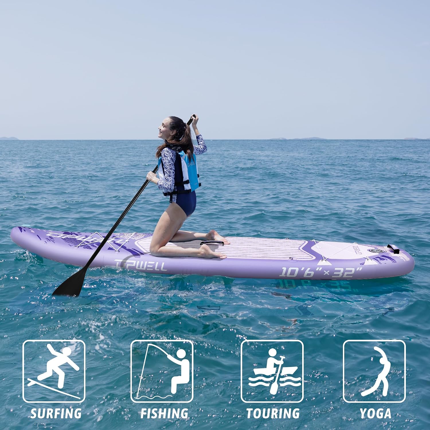 UPWELL 10'6'/11'/11'6' Inflatable Paddle Board, Stand Up Paddlboard for Youth & Adults, Stable Design, Premium SUP Accessories, Backpack, Leash, Hand Pump, Fins