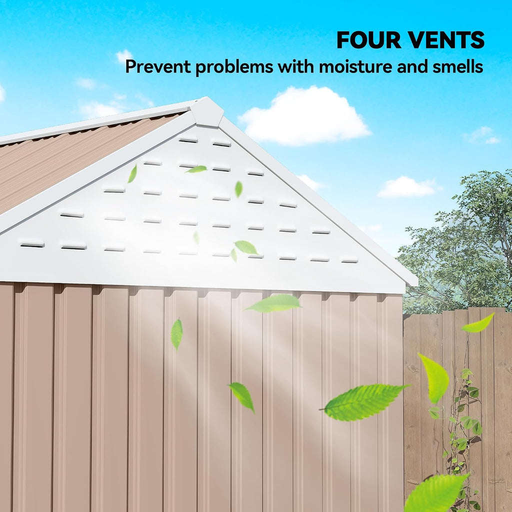 Outsunny 8' x 6' Outdoor Storage Shed, Metal Garden Shed with Window & Double Lockable Door, Outdoor Tool Shed Storage with Sloped Roof for Backyard, Patio, Garage, Lawn, Brown