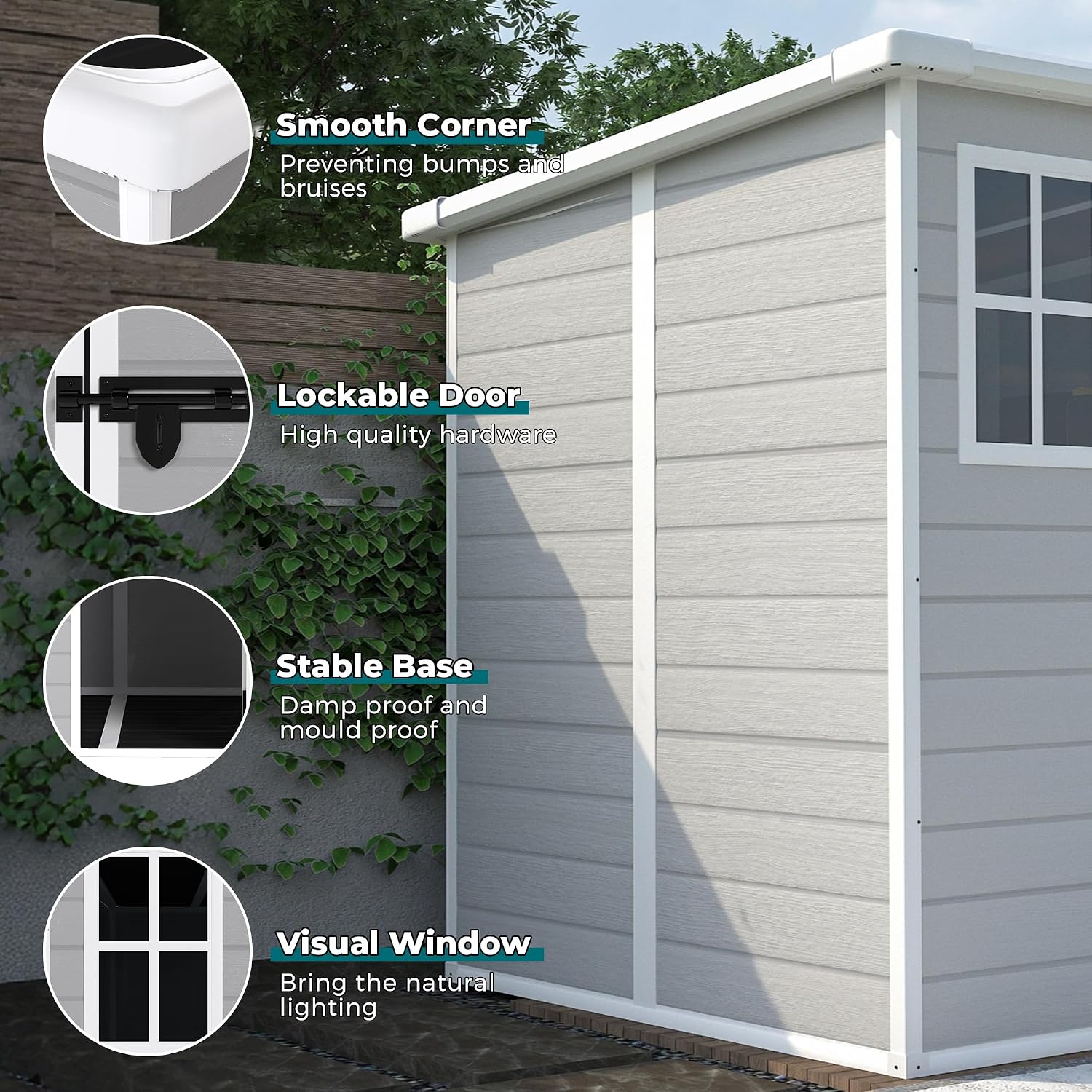 KEIKI 6x6 FT Outdoor Resin Storage Shed, Polypropylene Storage Shed with Floor & Window & Lockable Door & Vents, Garden Shed Tool Shed for Home Backyard Garden Lawn Pool Supplies, Light Grey