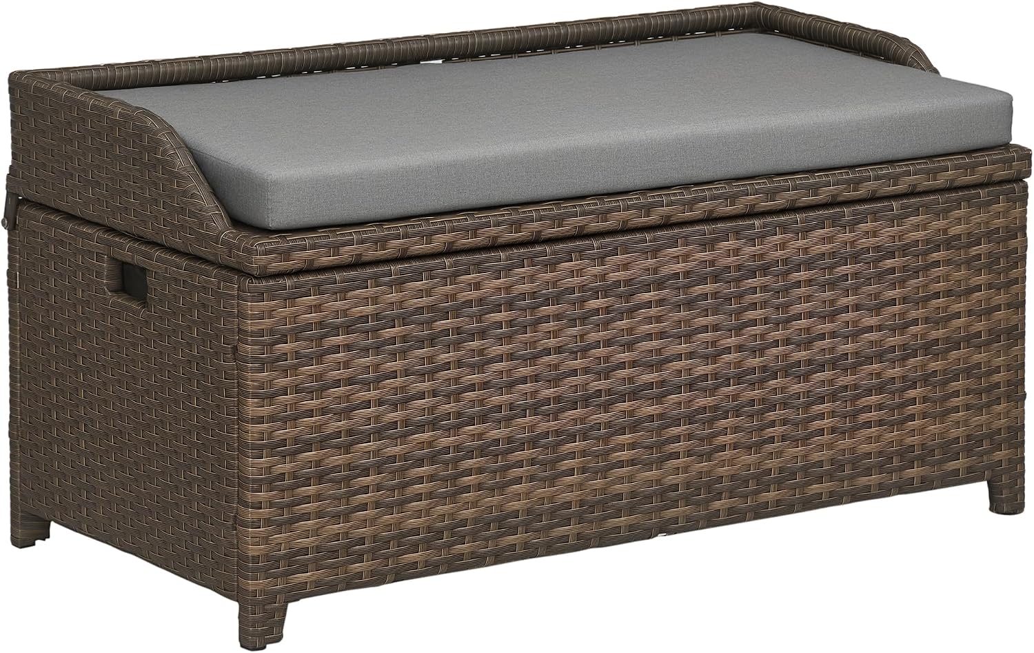 Outsunny 38 Gallon Outdoor Wicker Storage Bench Deck Box, PE Rattan Patio Furniture Pool Storage Bin Container with Interior Waterproof Cloth Bag and Comfortable Cushion, Cream White