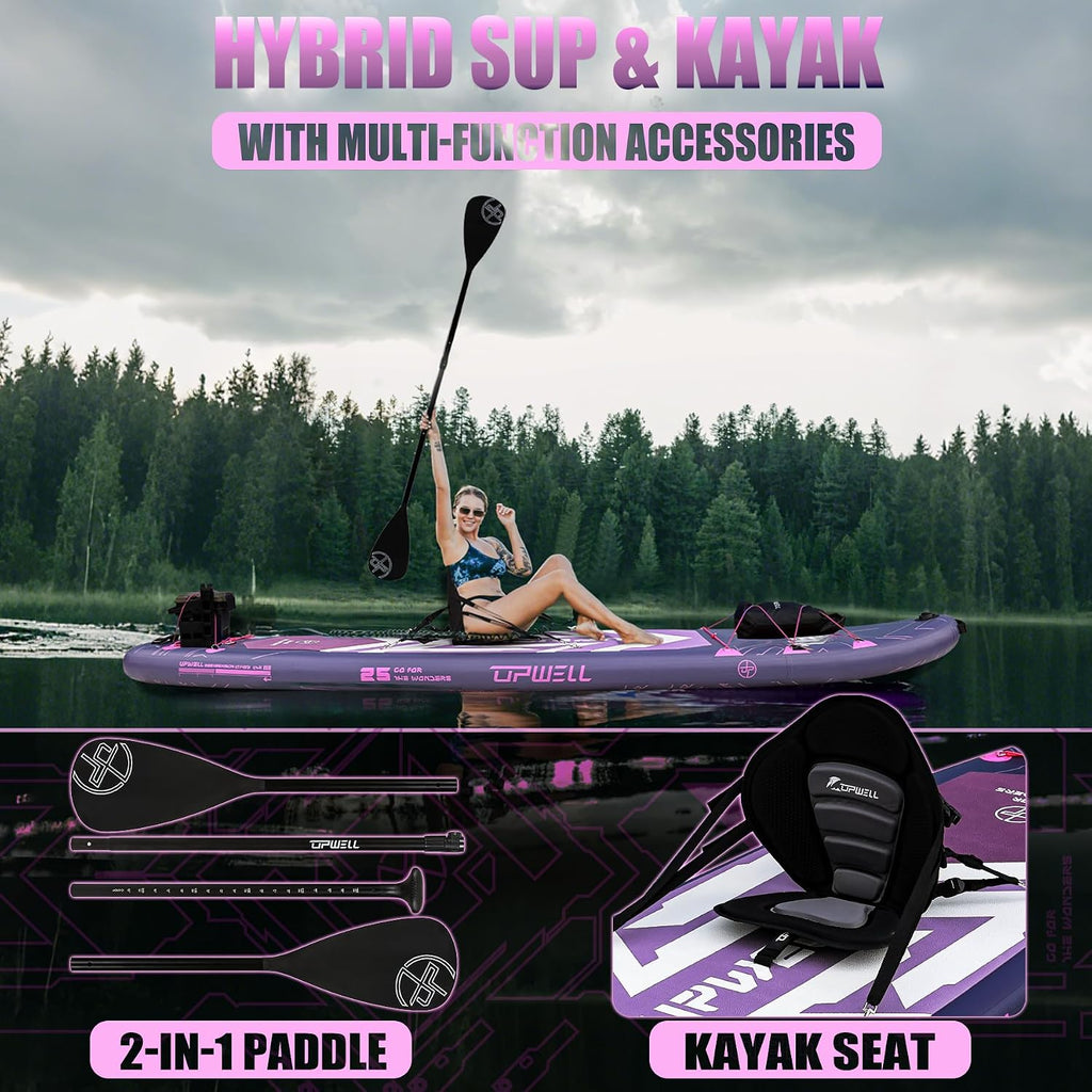 UPWELL 11'6'×35' Extra Wide Inflatable Paddle Board, Stand Up Paddle Board for Youth & Adults, Stable Design, Premium SUP Accessories, 120L Backpack, 10L Dry Bag, Paddle, Leash, Hand Pump, US Fins