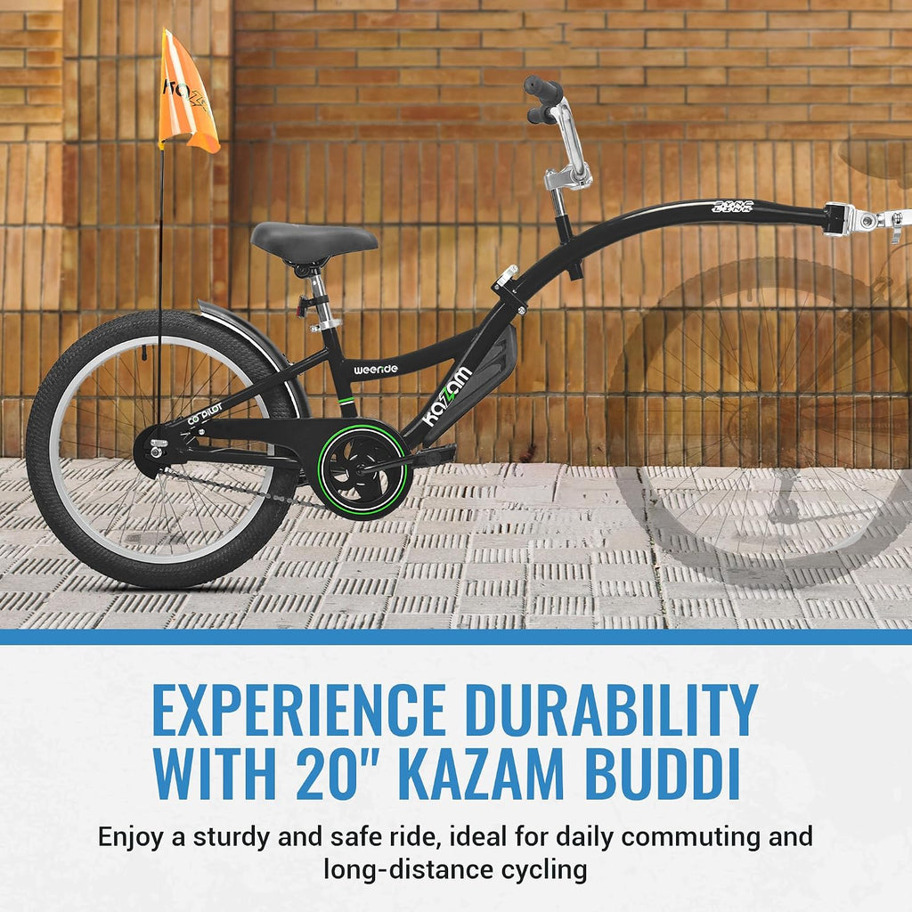 KaZAM Co-Pilot Bike Trailer - 20 Inch Bike Trailer with Adjustable BMX Stem and Handlebar - Lightweight Aluminum Frame and Padded Saddle for Cycling - Perfect for Family Rides