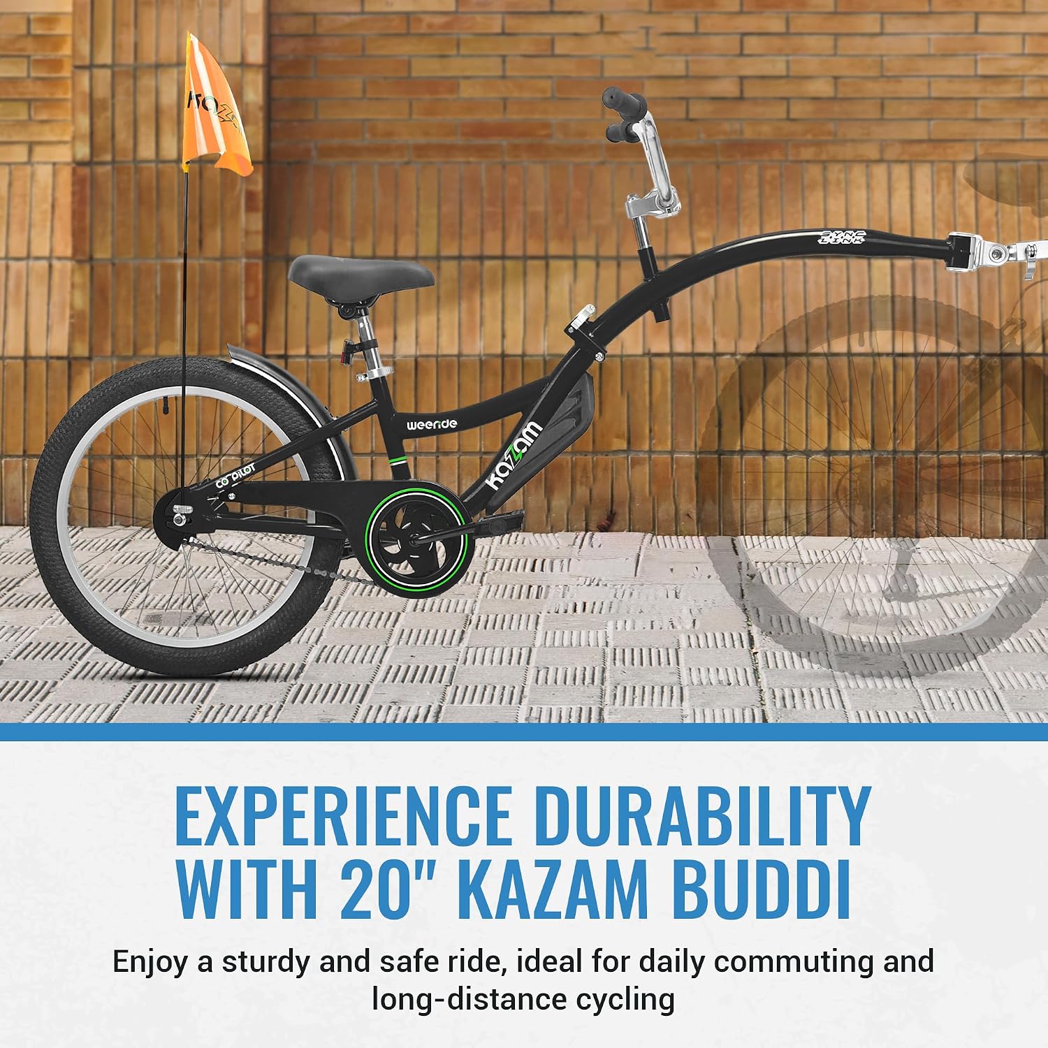 KaZAM Co-Pilot Bike Trailer - 20 Inch Bike Trailer with Adjustable BMX Stem and Handlebar - Lightweight Aluminum Frame and Padded Saddle for Cycling - Perfect for Family Rides