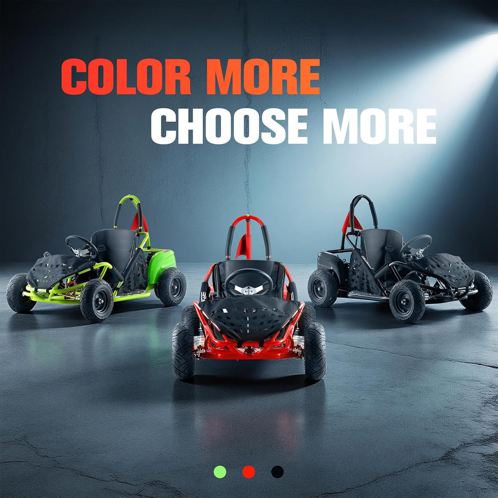 Electric Go Kart, 48V Powered Ride On Car, Steel Tubular Frame, Seat Belt, 13 inch All-Terrain Tires, Parental Speed Control, Max 20 Mph (RED)