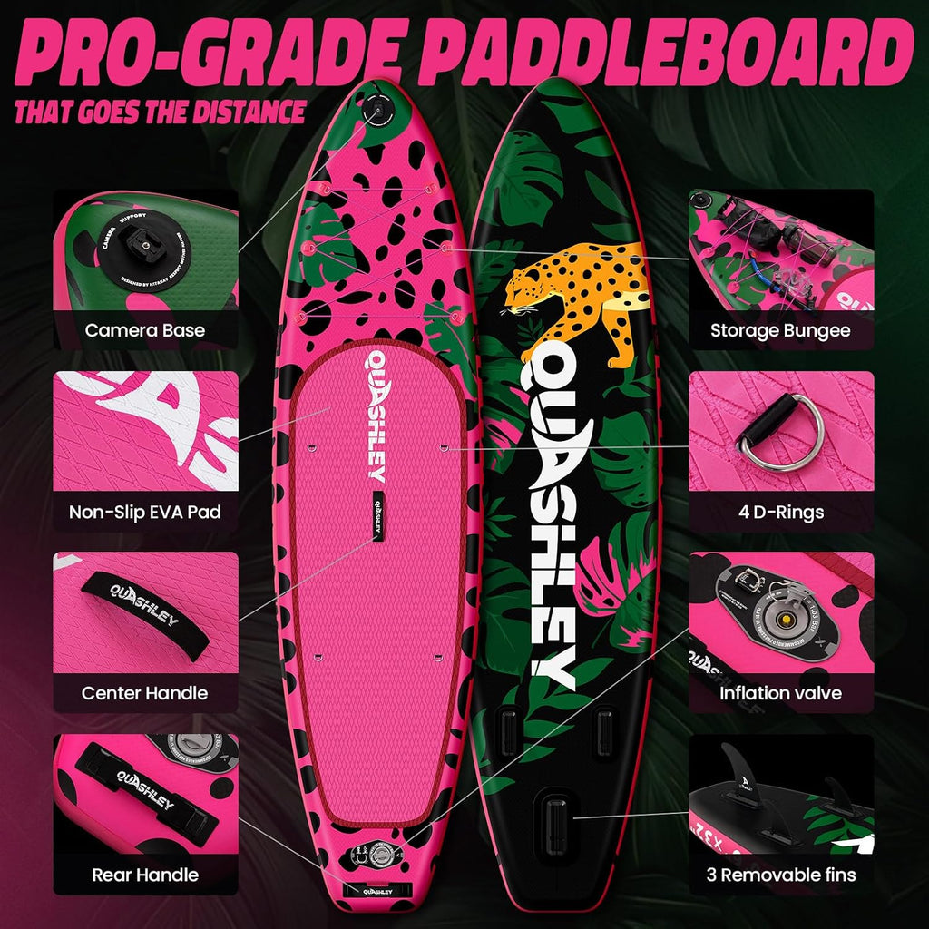 Quashley Inflatable Paddle Board Extra Wide Stand Up Paddleboards 11'×34' with All Premium Paddle Board Accessories,Inflatable SUP for Adults/Family,Beginner-Friendly,Removable Fin,Hand Pump
