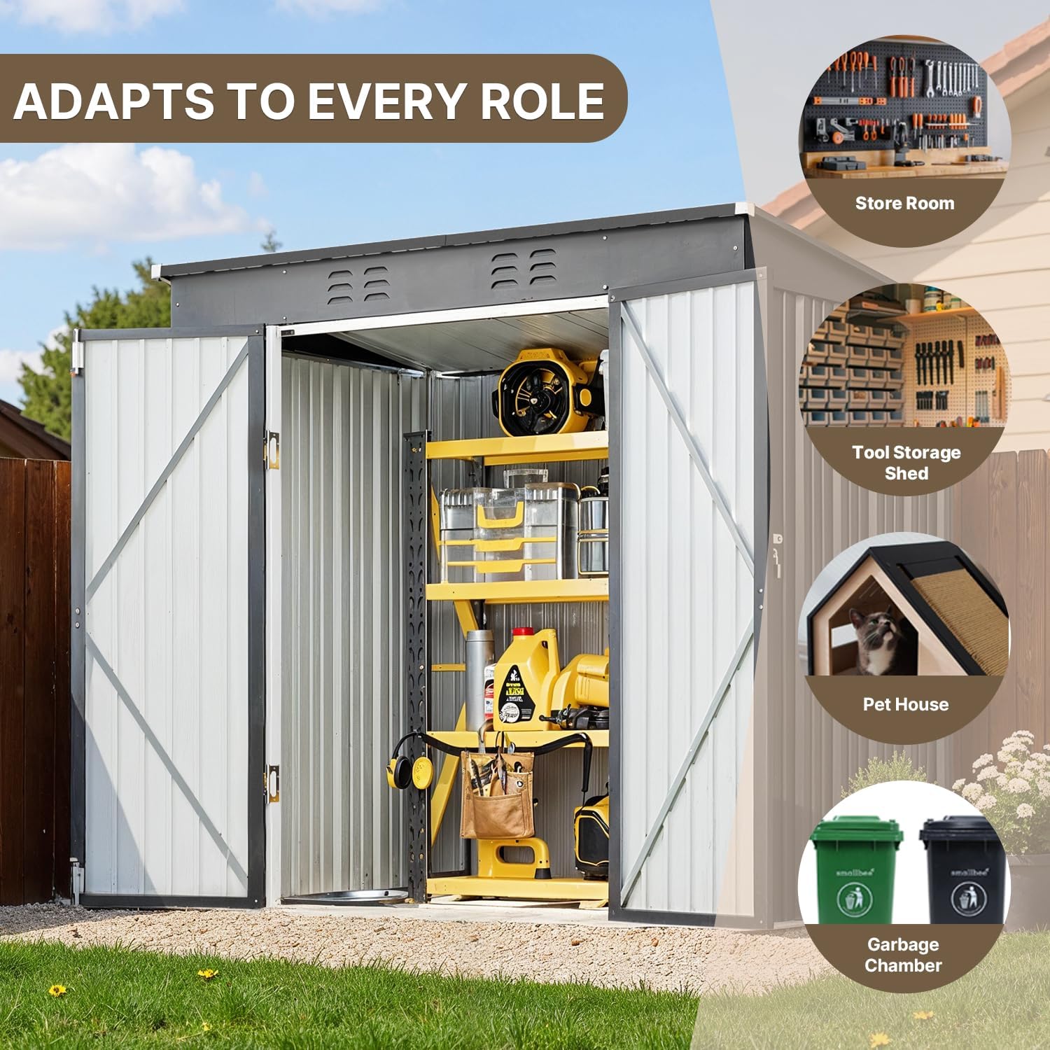 Bealife 6' x 4' Outdoor Storage Shed Clearance, Metal Outdoor Storage Cabinet with Double Lockable Doors, Waterproof Tool Shed, Backyard Shed for Garden, Patio, Lawn (Dark Gray)