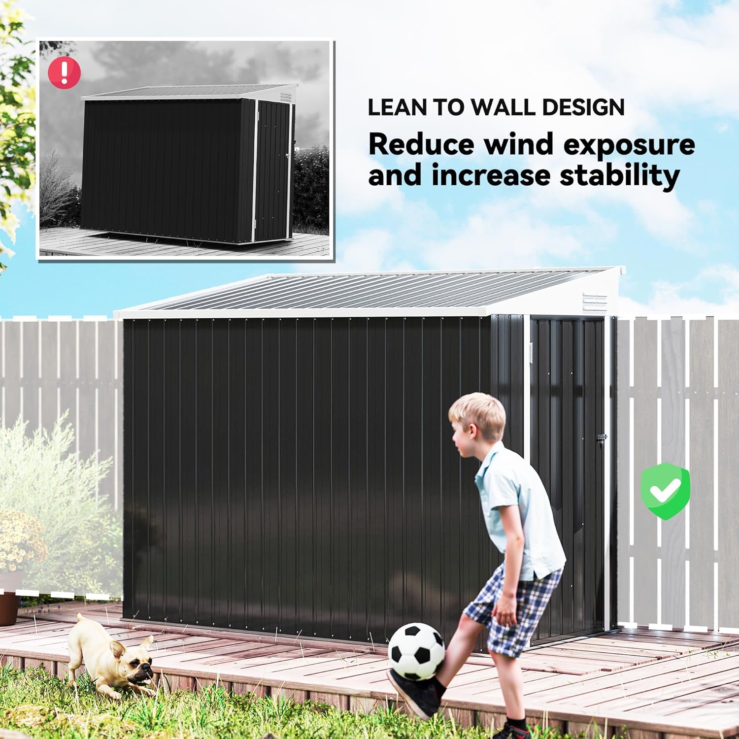 Outsunny 4' x 7.7' Metal Outdoor Storage Shed, Lean to Storage Shed, Garden Tool Storage House with Lockable Door and 2 Air Vents for Backyard, Patio, Lawn, Dark Gray